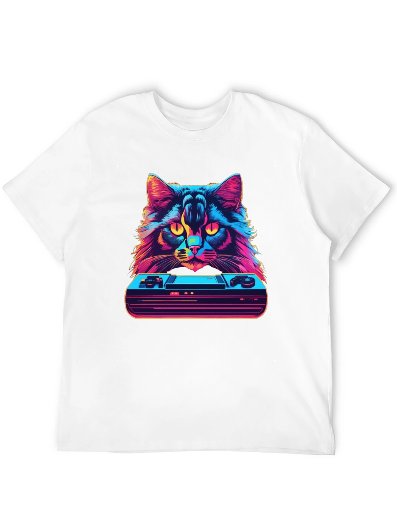 Black Retro Cat Gamer T-Shirt - Vintage Console Design view 12