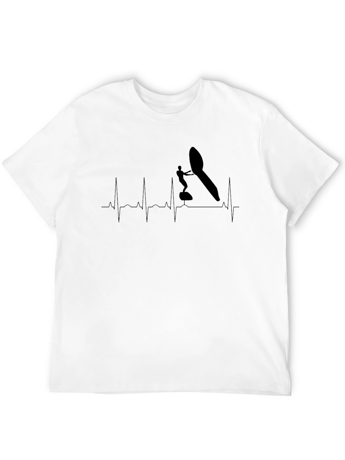 Black Windsurfing Heartbeat T-Shirt - Black Cotton Tee view 12