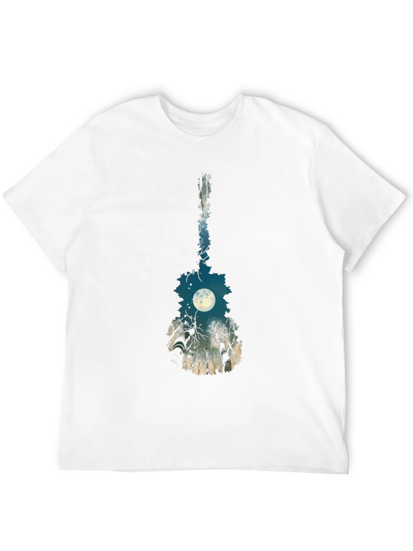 Black Guitar Moon T-Shirt - Unique Nature Design view 12