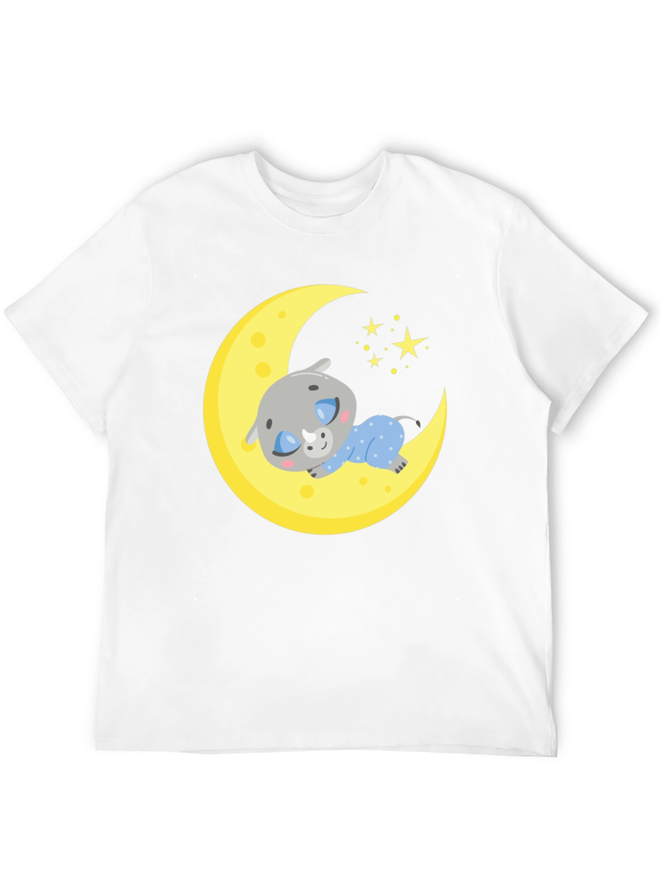 Black Cute Sleeping Rhino on Moon T-Shirt view 12