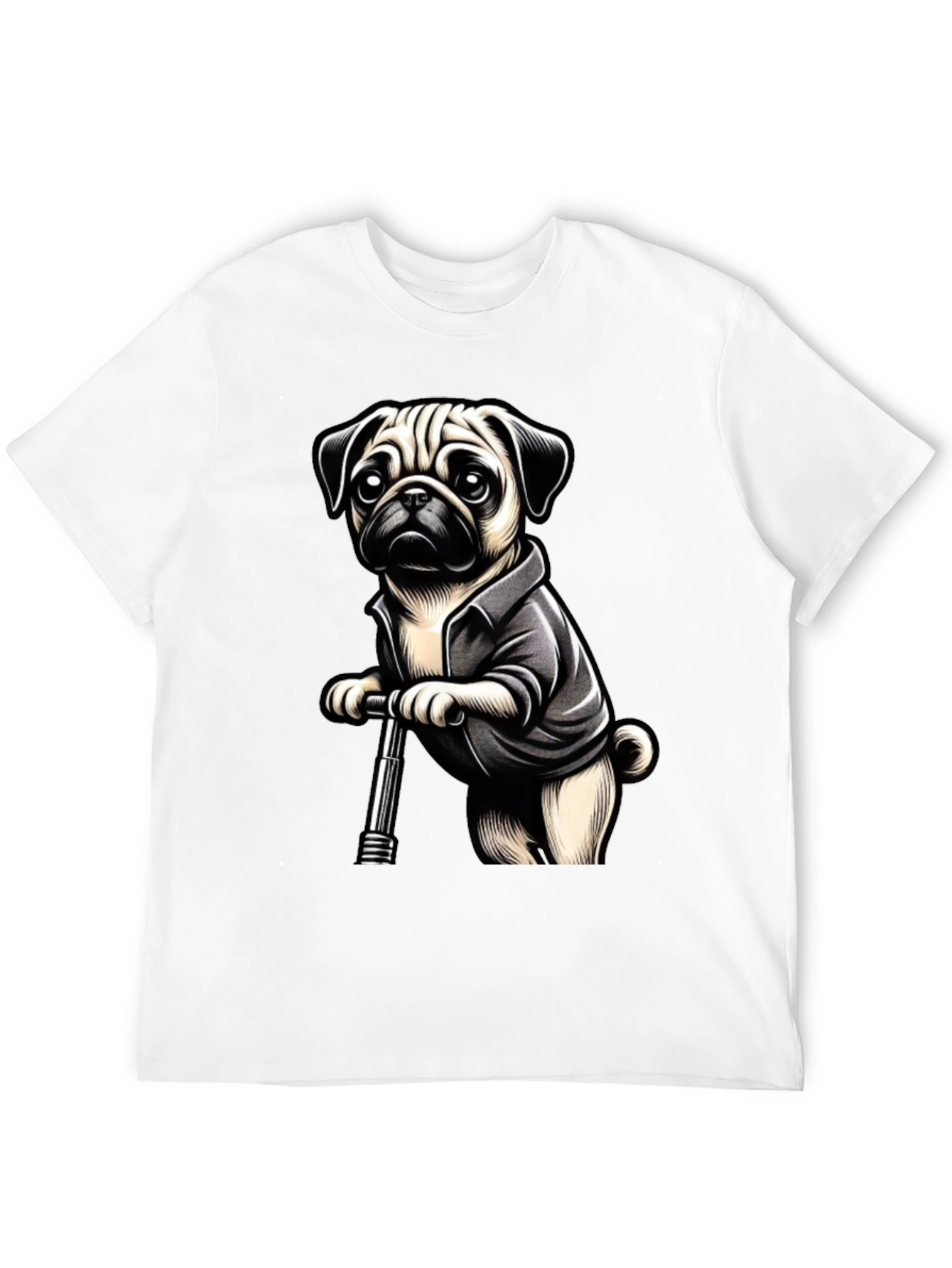 Black Pug on Scooter Graphic Tee - Black Cotton Blend view 12