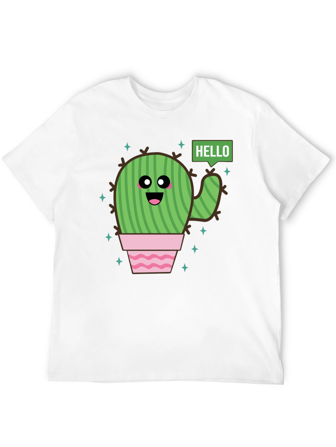 Black Cute Cartoon Cactus Graphic Tee - Black Cotton T-Shirt view 12