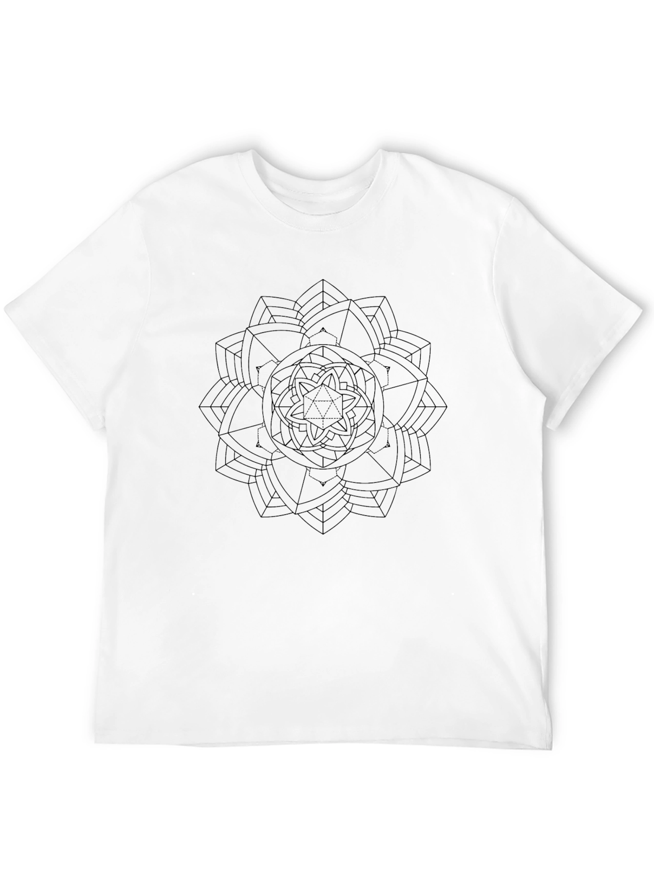 Black Geometric Mandala Print Black T-Shirt view 12