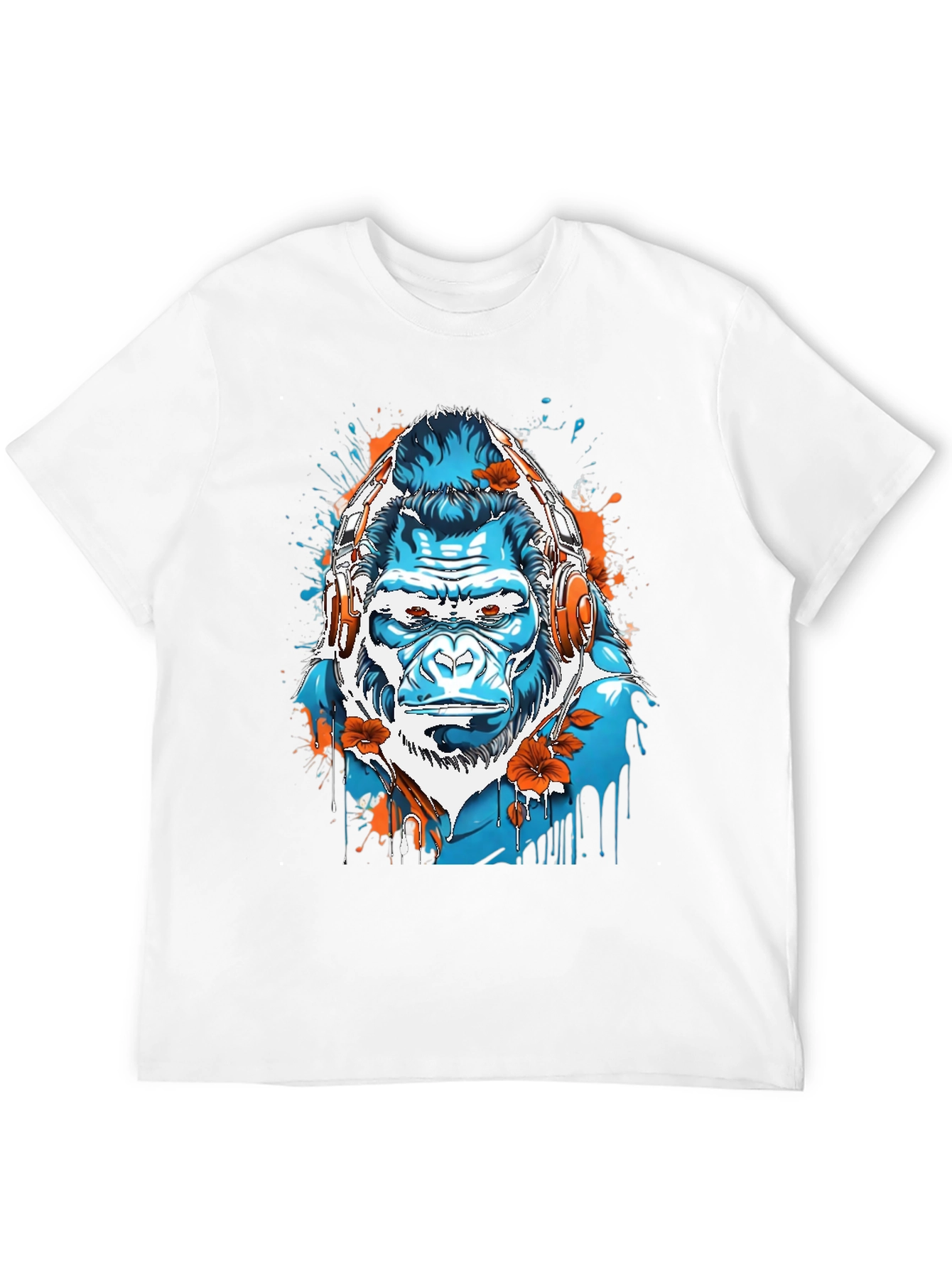 Black Cool Gorilla with Headphones Graphic Tee view 12