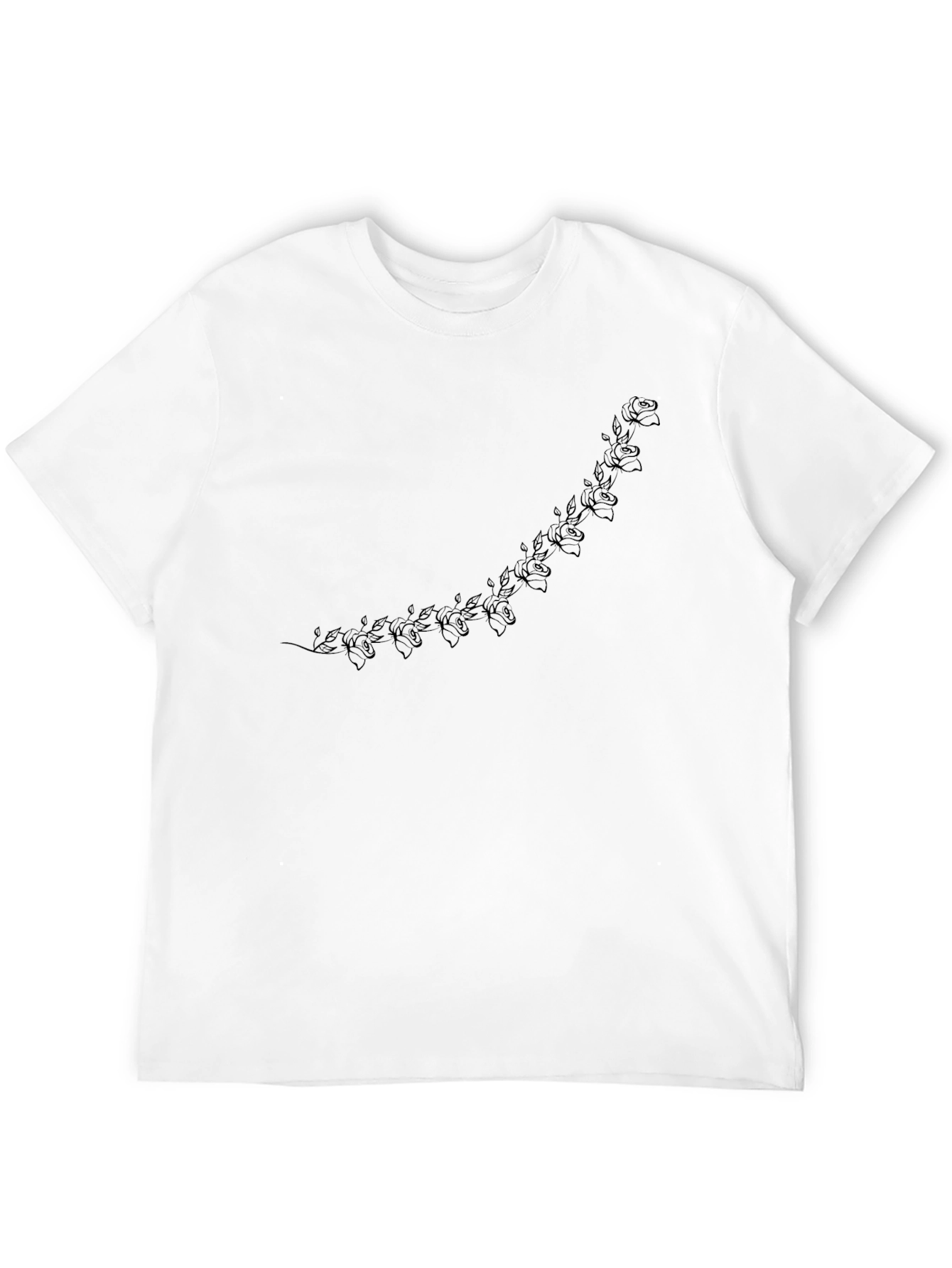 Black Men's Black Crew Neck T-Shirt with Floral Accent view 12