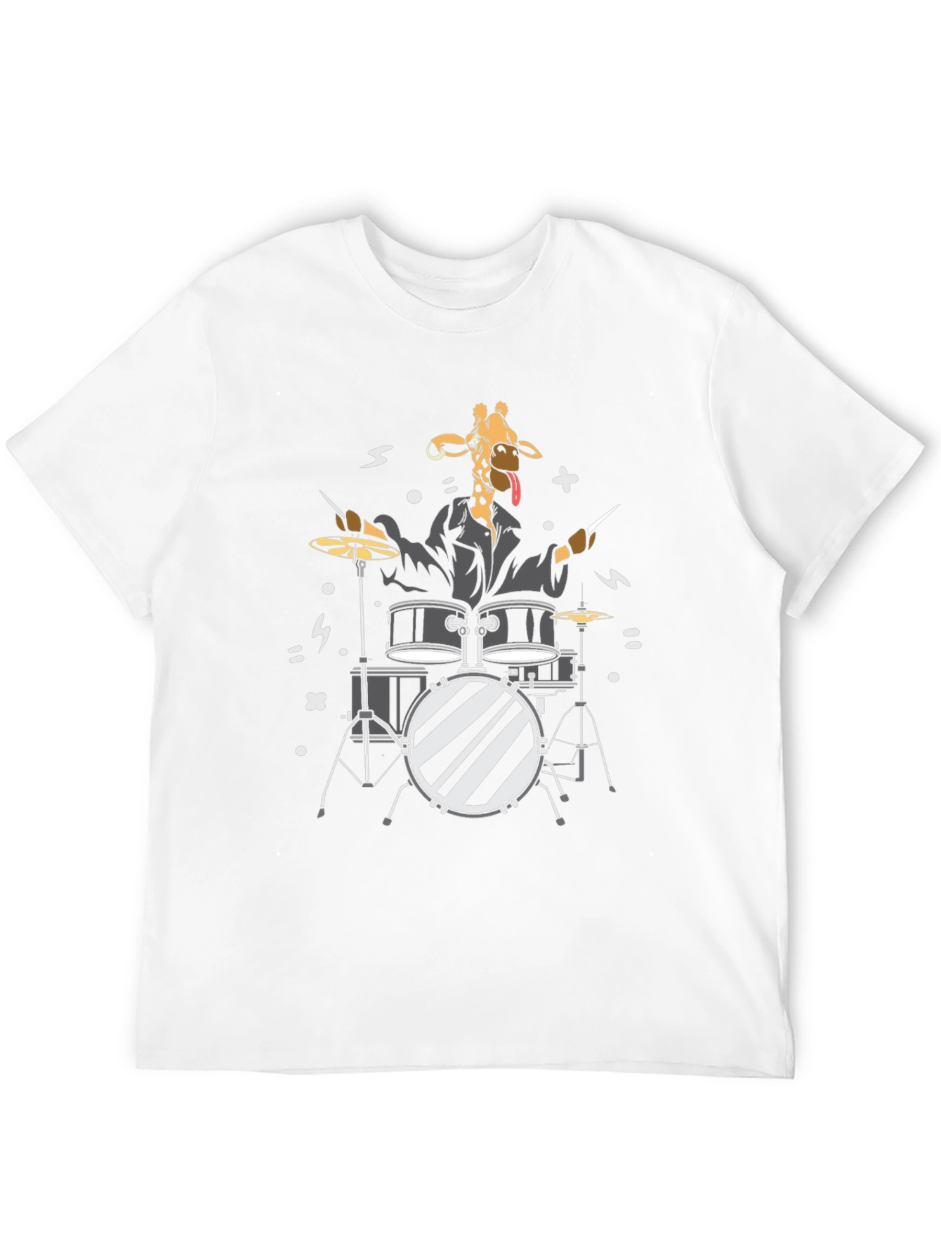 Black Giraffe Drummer Graphic T-Shirt - Black Cotton Tee view 12