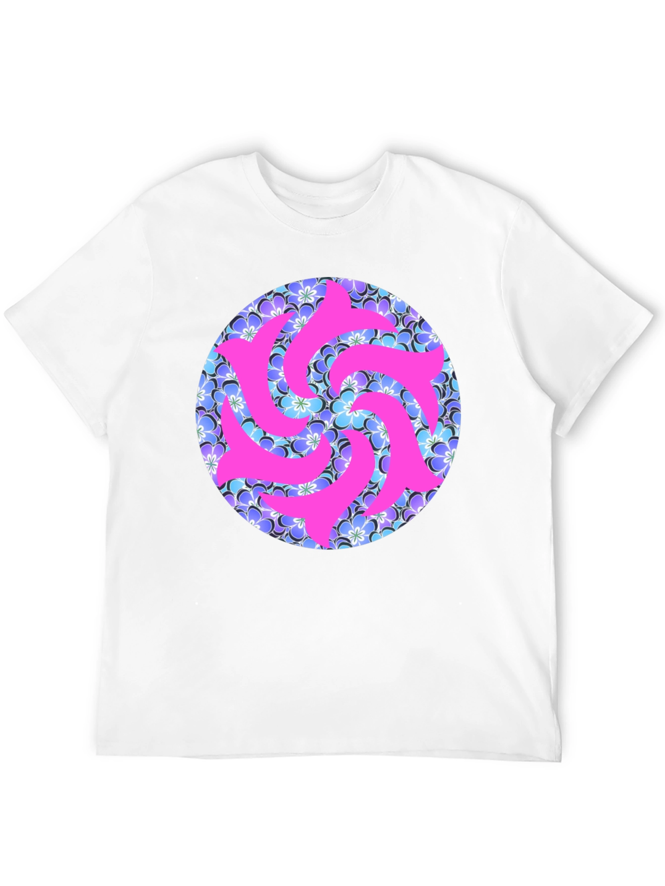 Black Vibrant Floral & Abstract Pink Swirl T-Shirt view 12