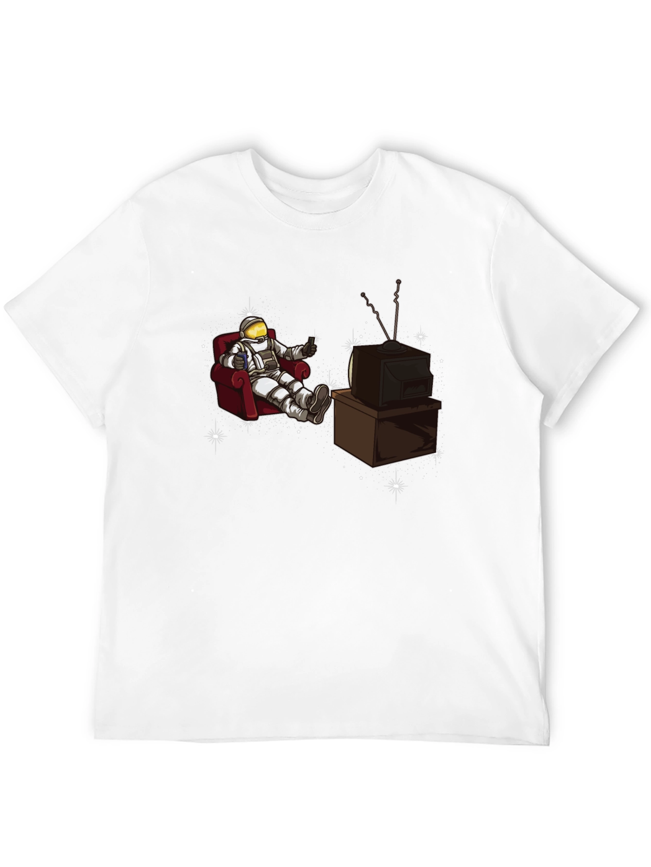 Black Astronaut Watching TV Graphic T-Shirt view 12