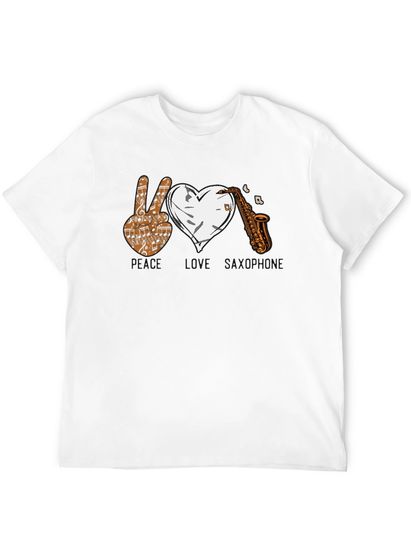 Black Peace Love Saxophone Graphic T-Shirt view 12