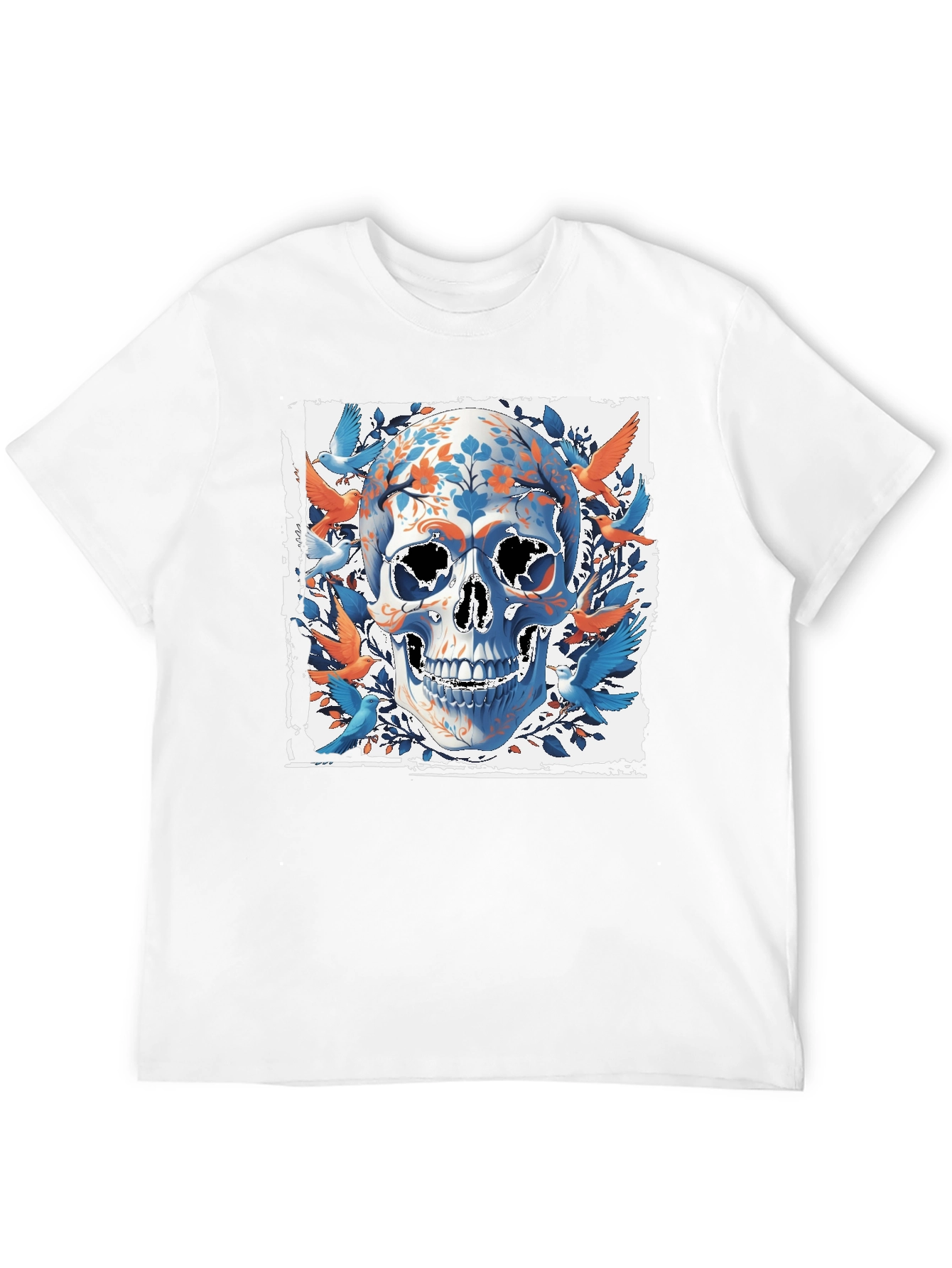 Black Floral Skull & Birds Graphic Tee - Unique Design view 12