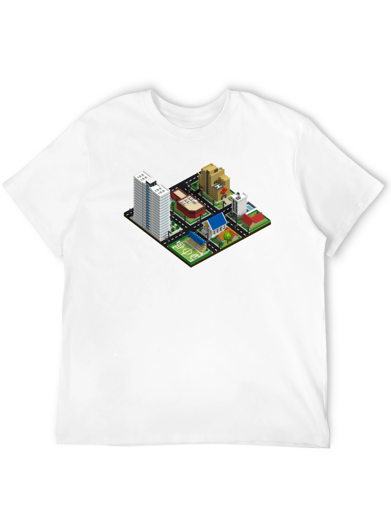 Black Isometric Cityscape Graphic Tee - Black Cotton T-Shirt view 12
