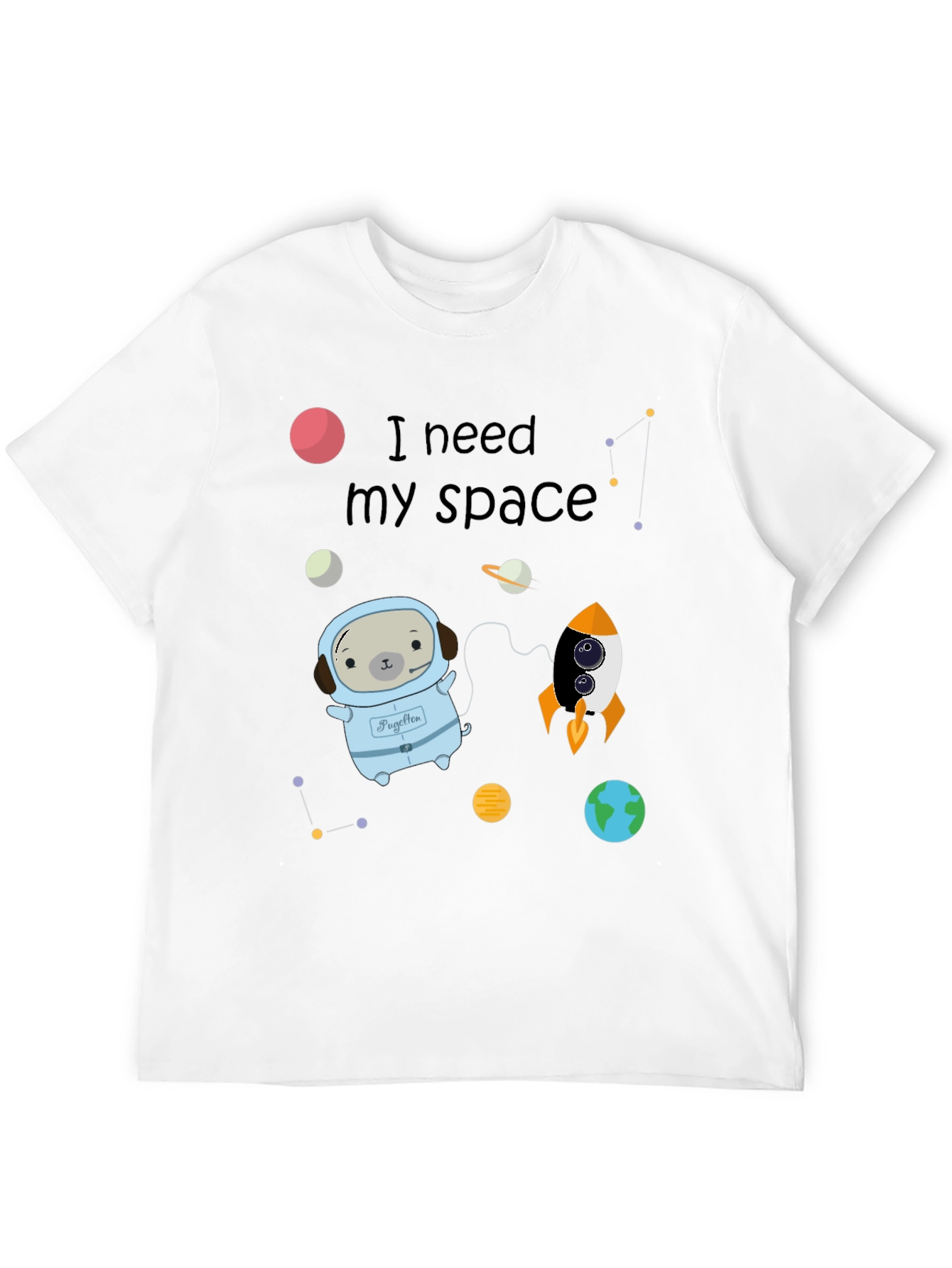 Black I Need My Space Pug Black T-Shirt view 12