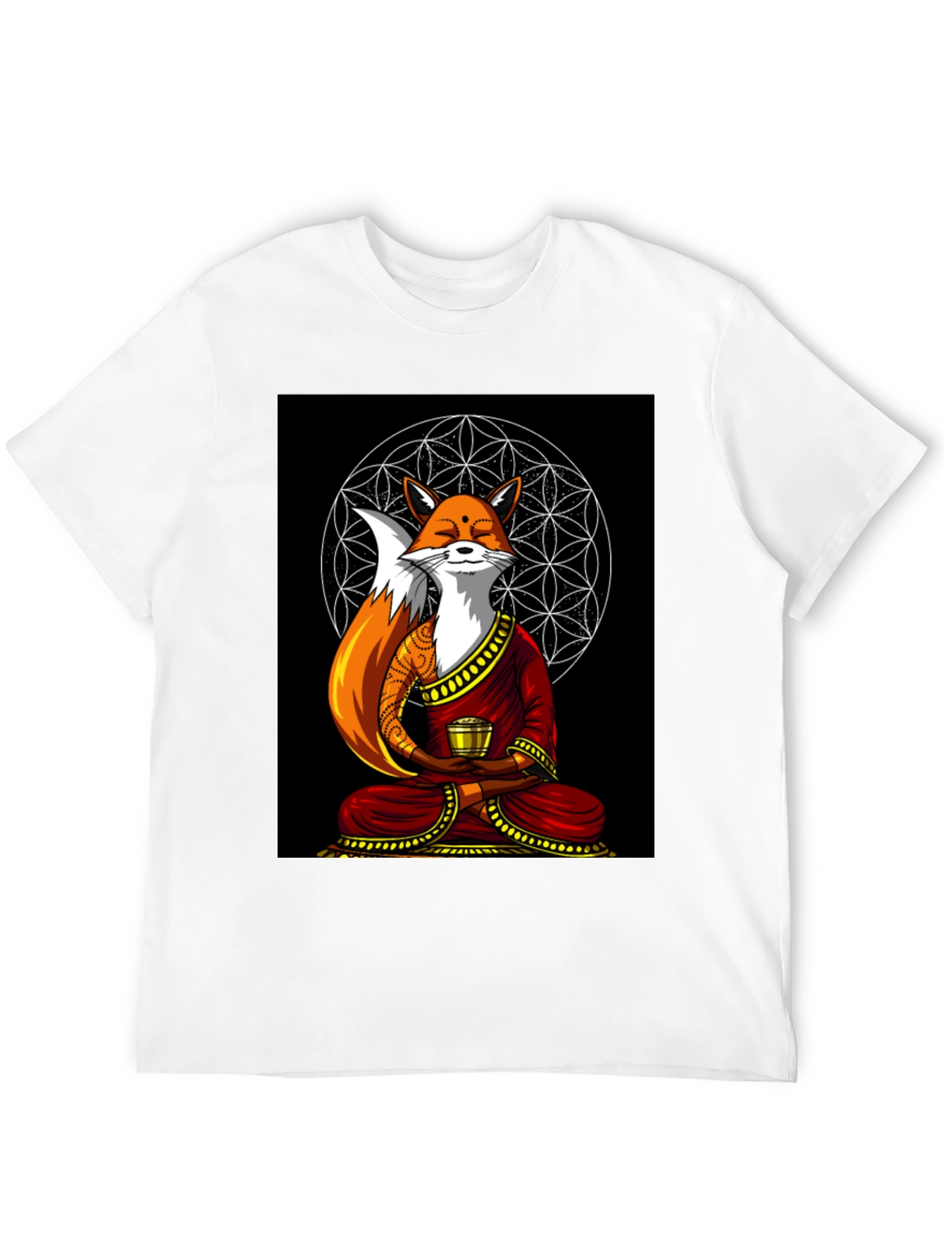 Black Zen Fox T-Shirt - Meditating Design view 12