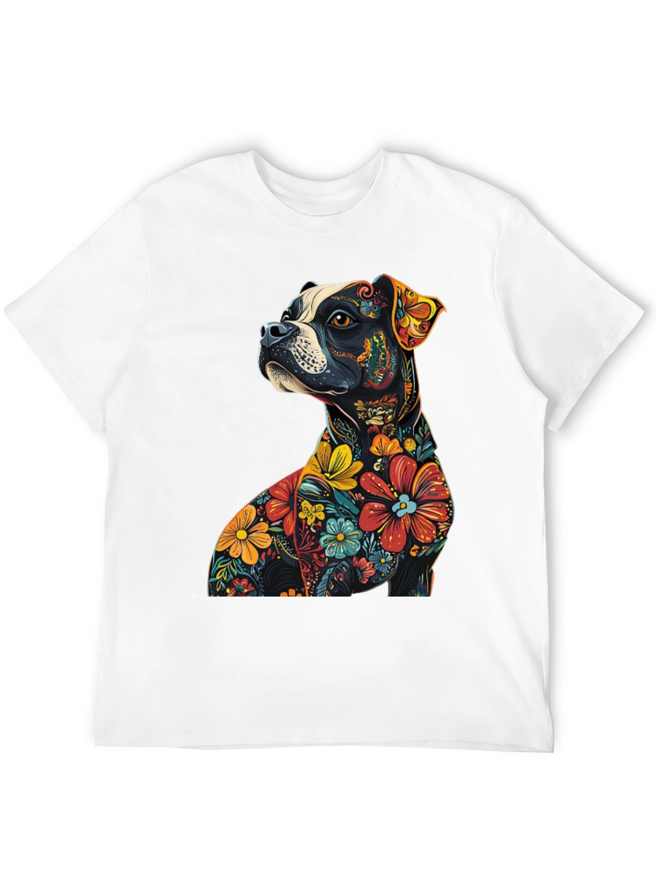 Black Floral Dog Graphic Tee - Unique Black T-Shirt view 12