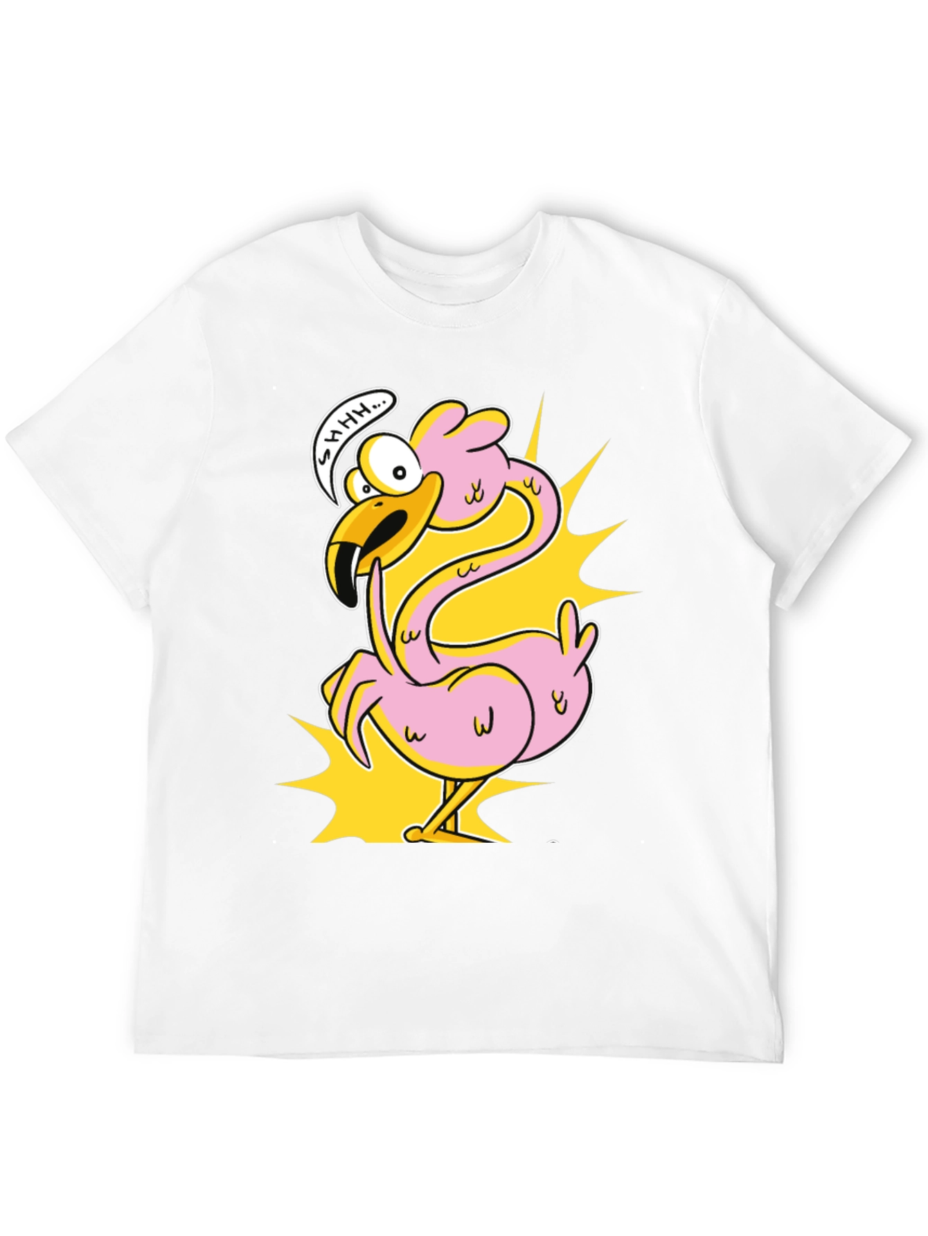 Black Shhh! Flamingo Cartoon Graphic T-Shirt view 12