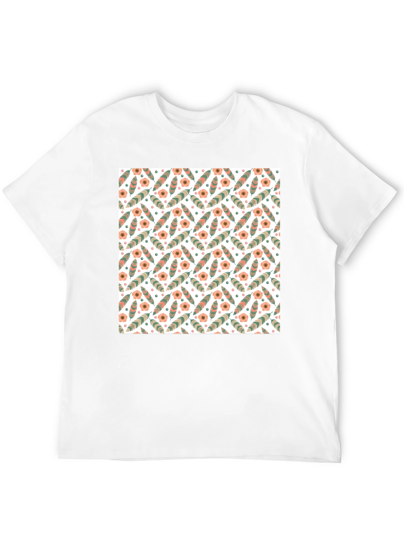 Black Floral Feather Pattern Men's Black T-Shirt view 12