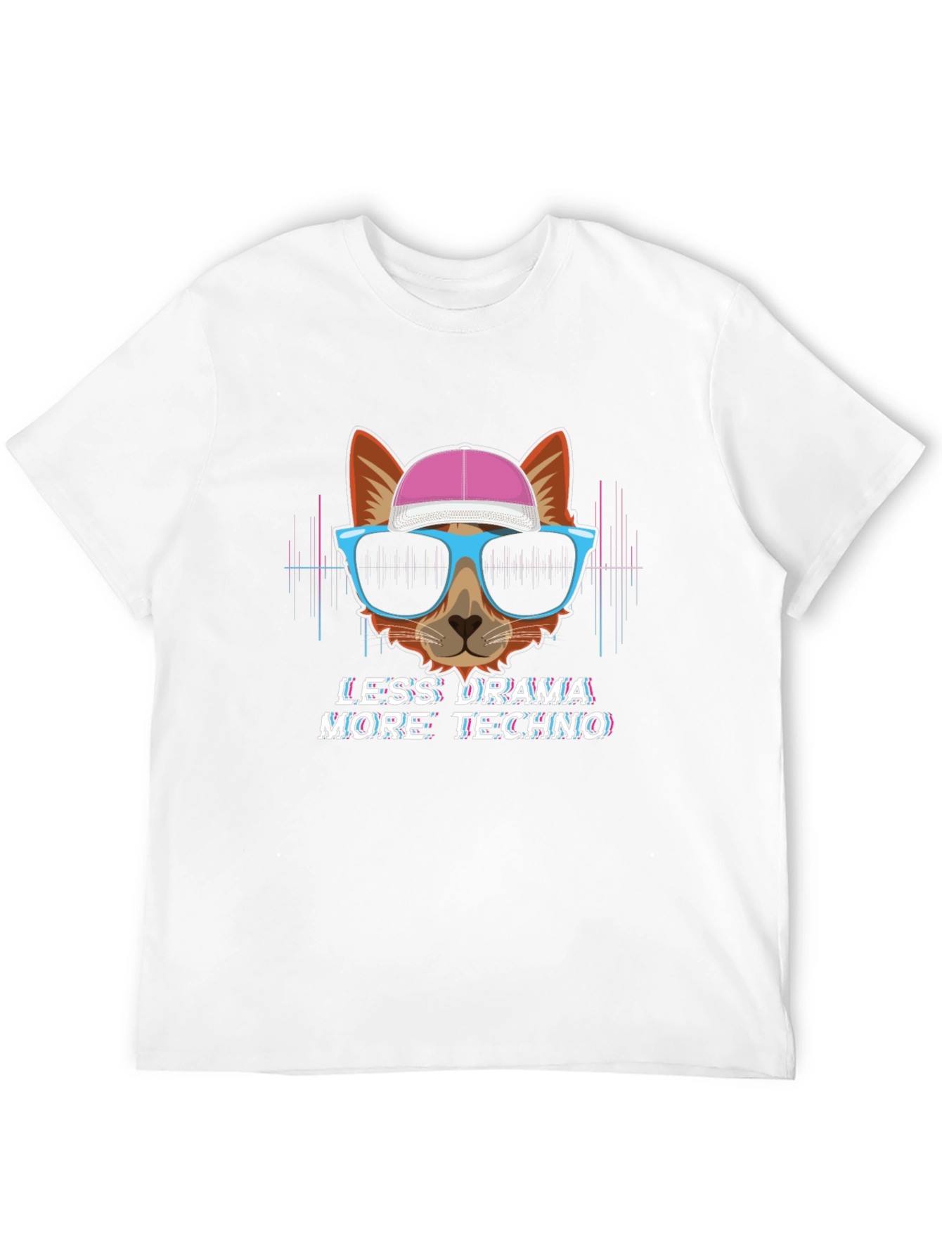 Black Less Drama More Techno T-Shirt - Cat with Glasses view 12