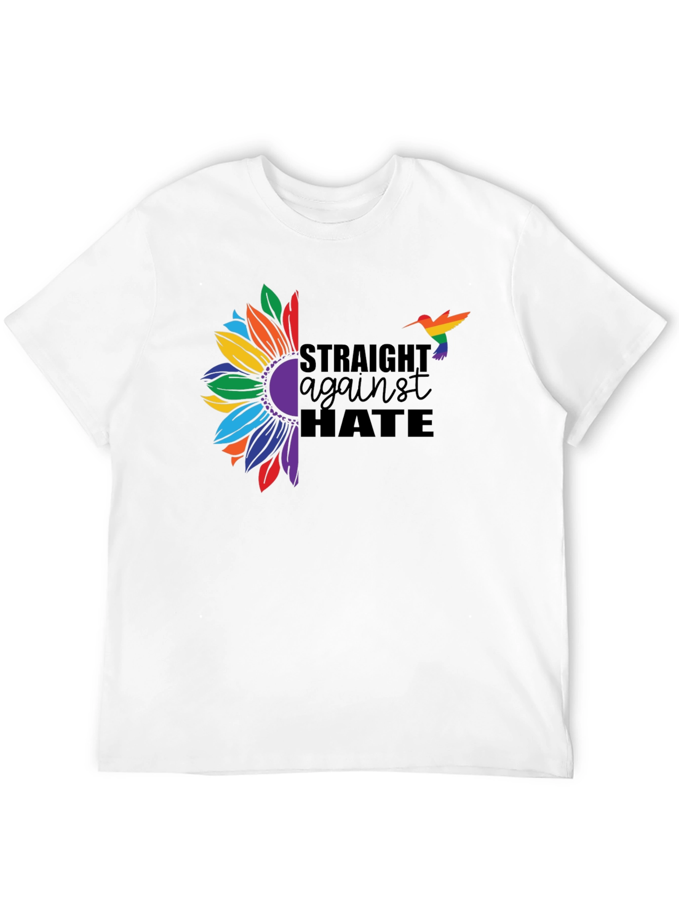 Black Straight Against Hate Sunflower Pride T-Shirt view 12