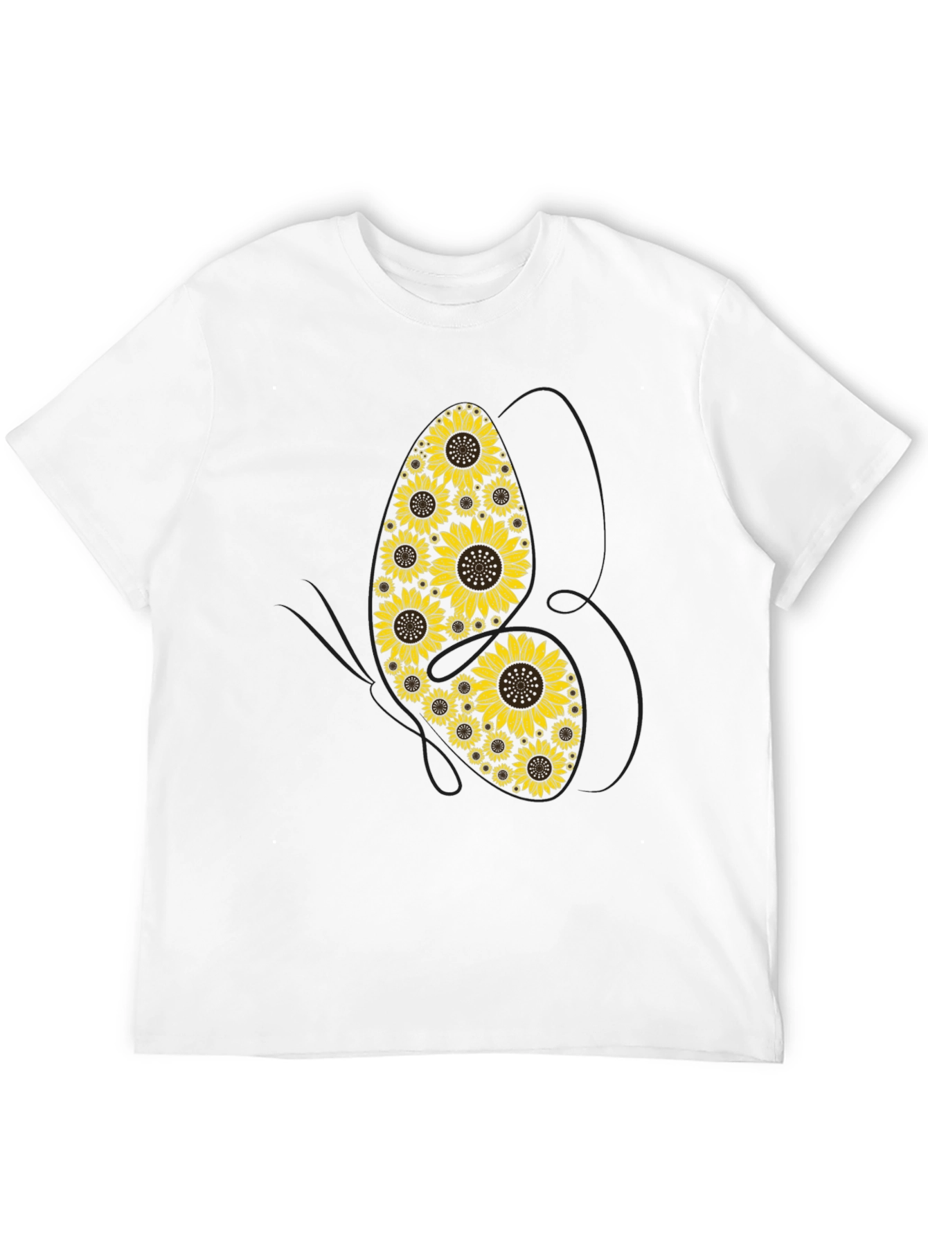 Black Sunflower Butterfly Graphic Tee - Unisex Cotton T-Shirt view 12