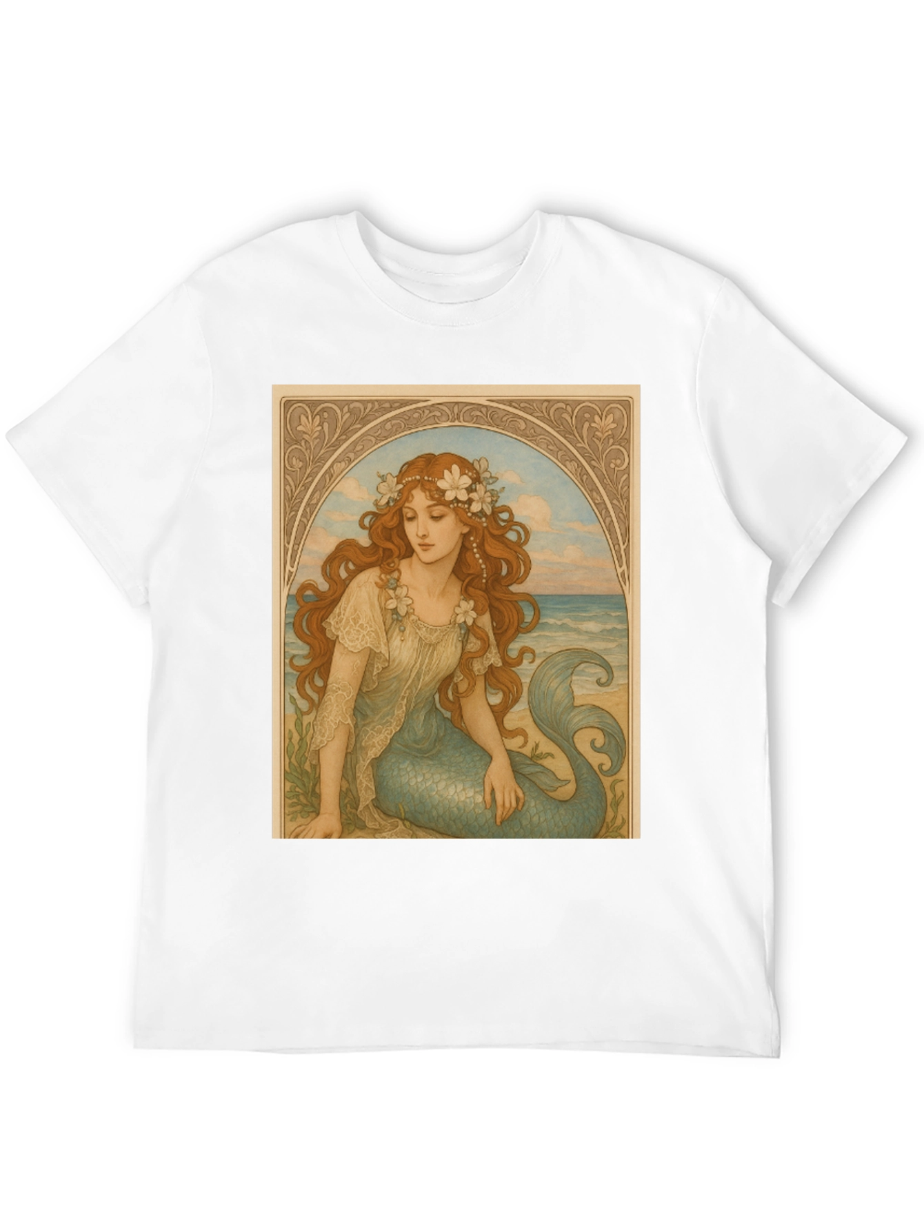 Black Mermaid Art Nouveau Graphic T-Shirt view 12