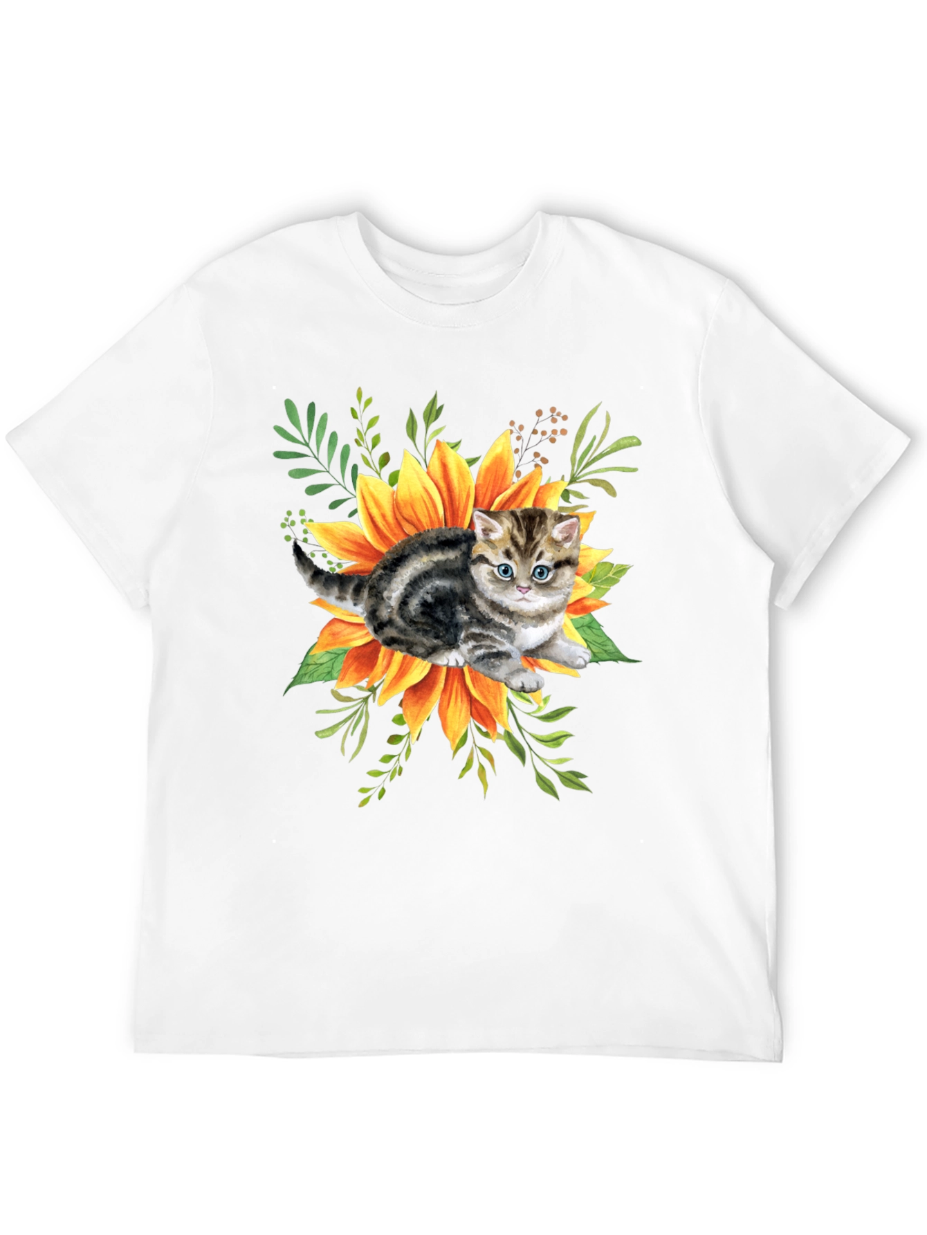 Black Kitten & Sunflower Graphic Tee - Black Cotton Blend view 12