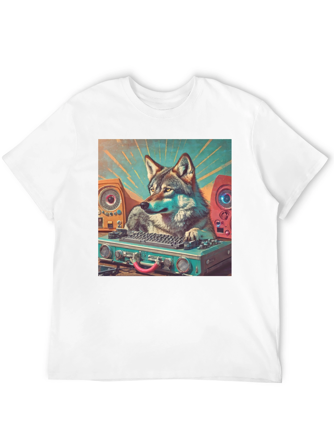 Black DJ Wolf Graphic Tee - Cool Animal Music Lover T-Shirt view 12