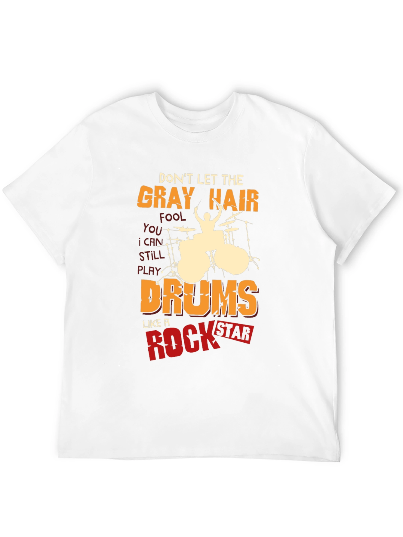 Black Gray Hair Rock Star Drums Graphic Tee view 12