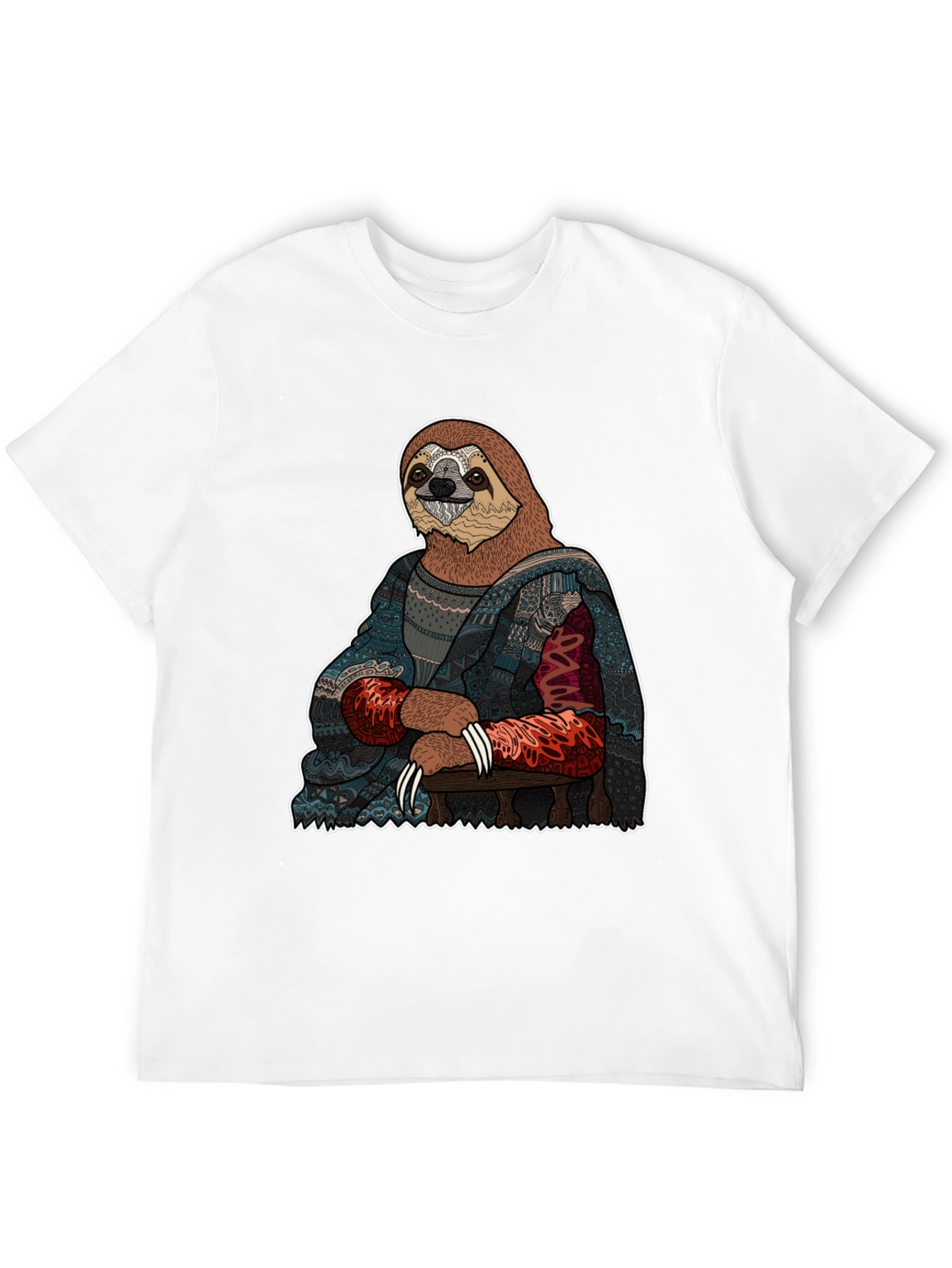 Black Sloth Mona Lisa T-Shirt - Artistic Funny Tee view 12