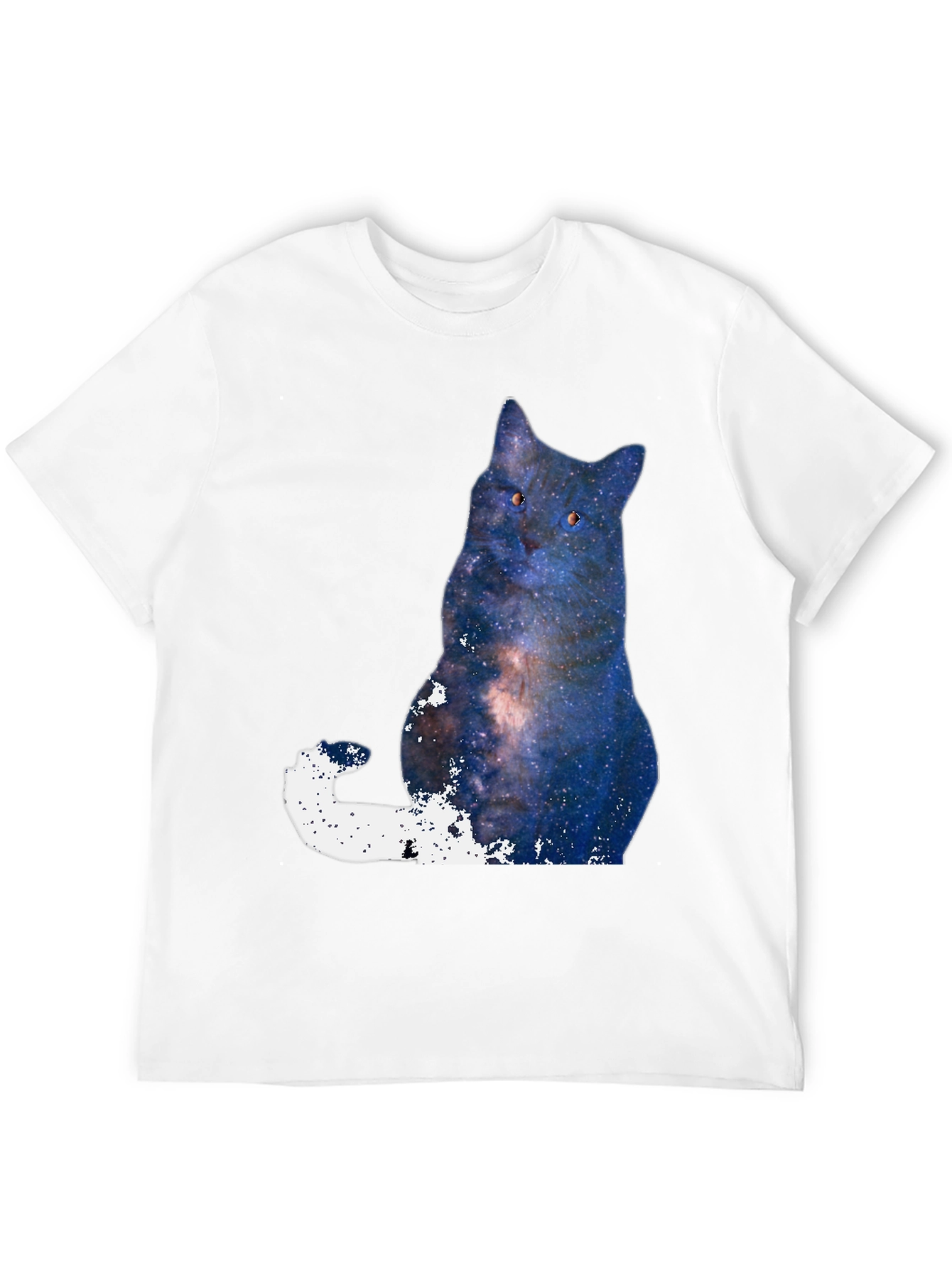 Black Galaxy Cat Graphic T-Shirt - Men's Black Tee view 12