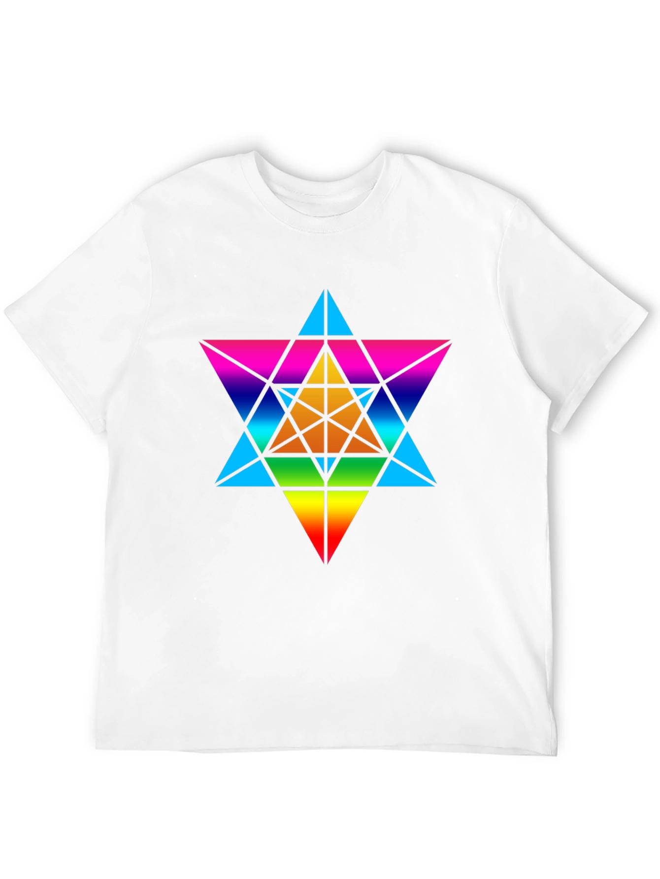 Black Rainbow Geometric Star T-Shirt - Unisex Black Tee view 12