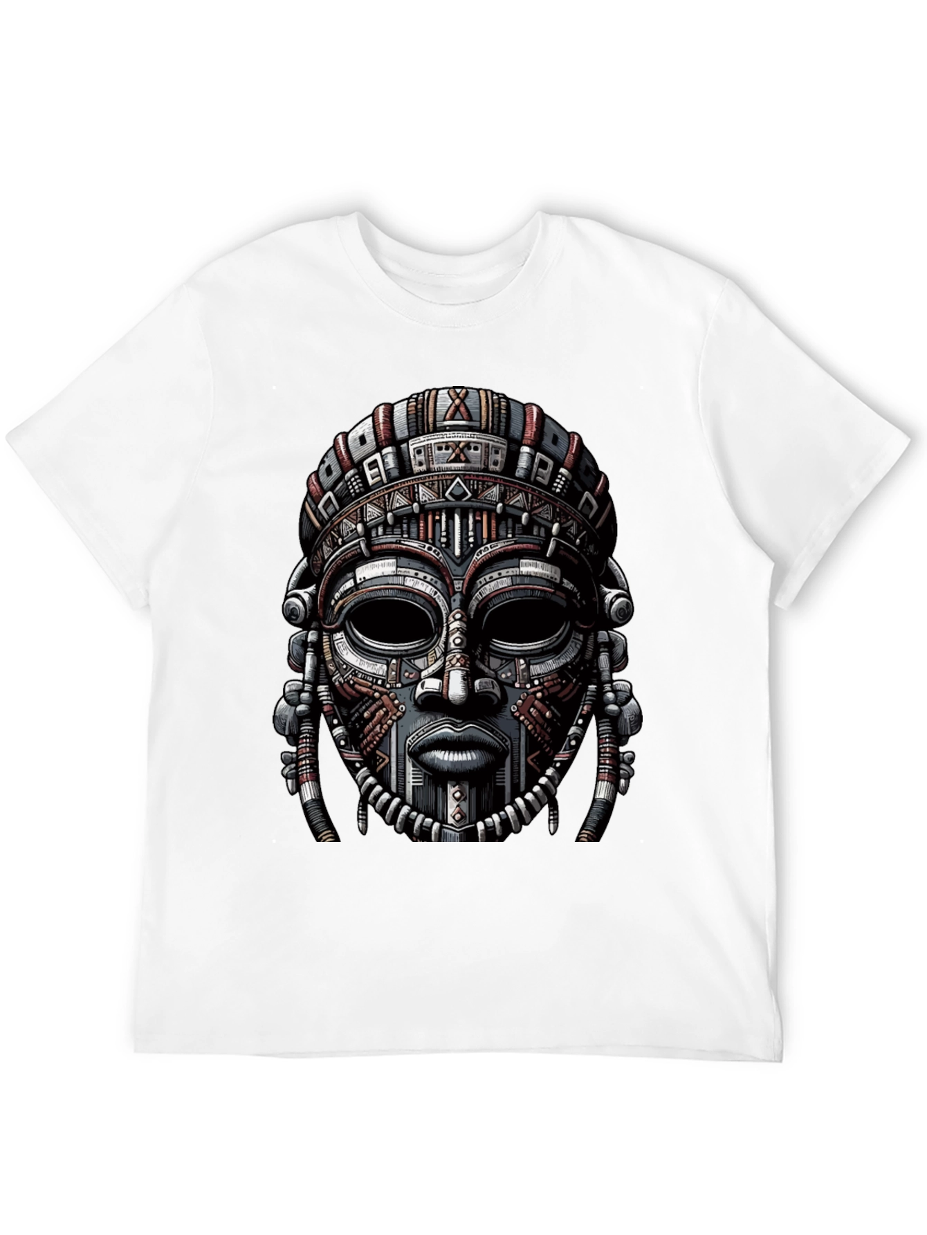 Black Tribal Mask Graphic Print T-Shirt view 12