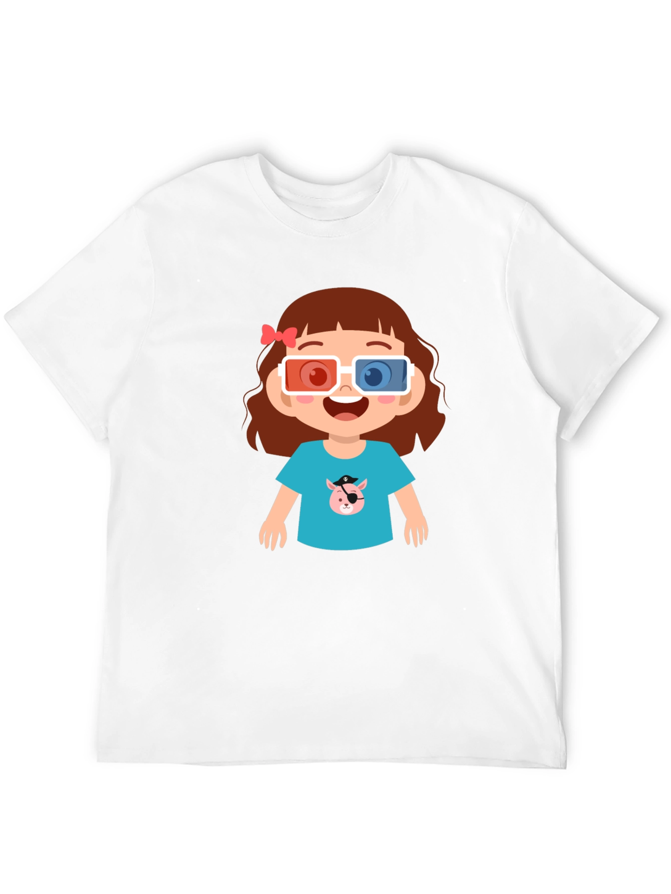 Black Cute Cartoon Girl 3D Glasses Black T-Shirt view 12