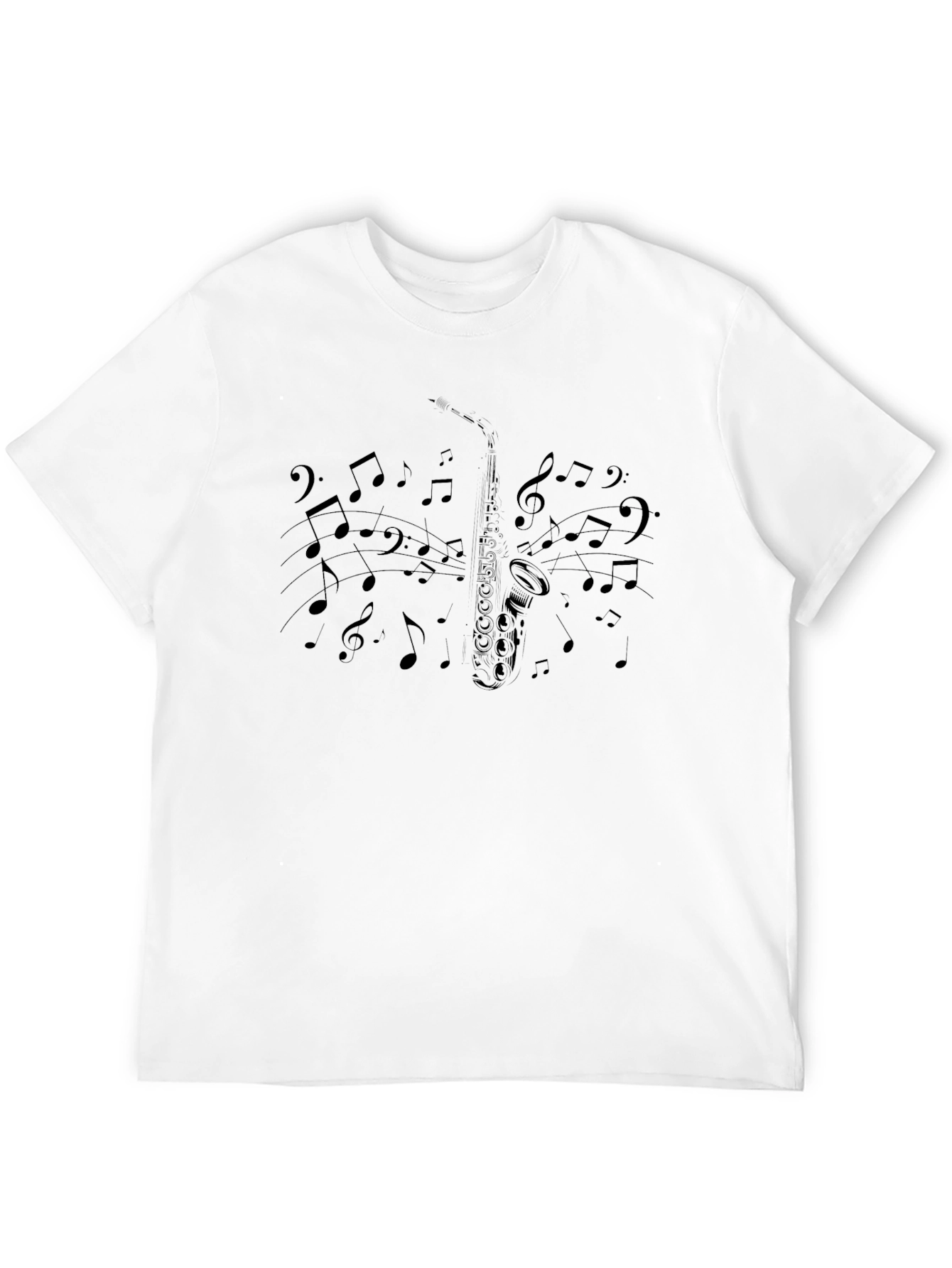 Black Saxophone Music Notes Graphic T-Shirt view 12