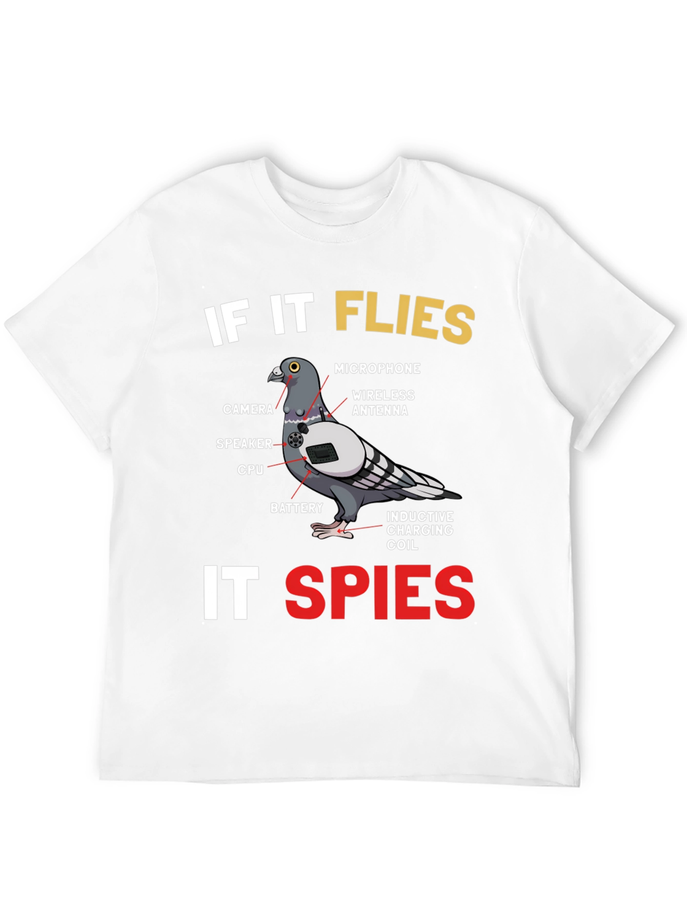 Black If It Flies It Spies Pigeon T-Shirt view 12