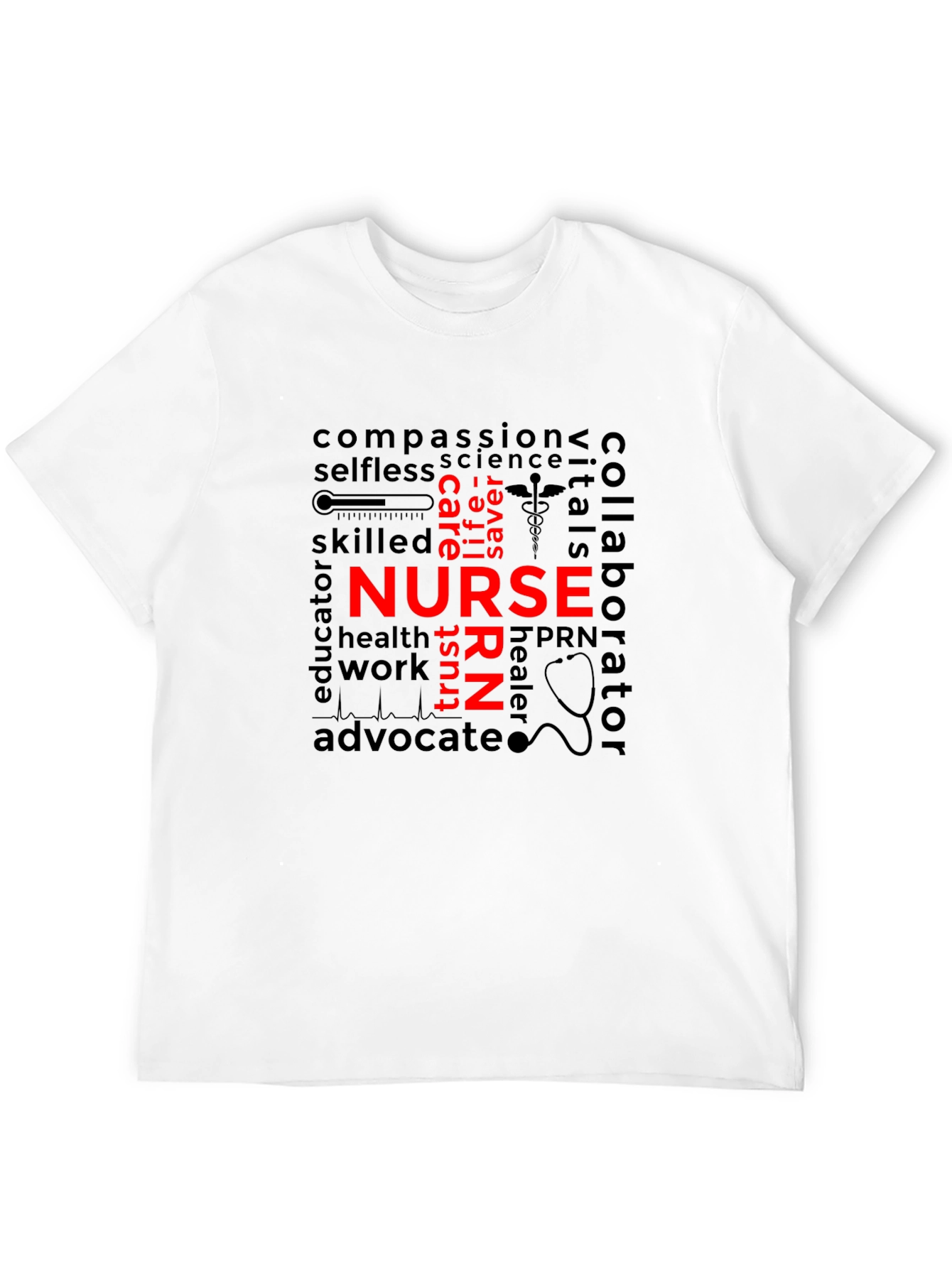 Black Nurse Word Art T-Shirt - Black Crew Neck view 12