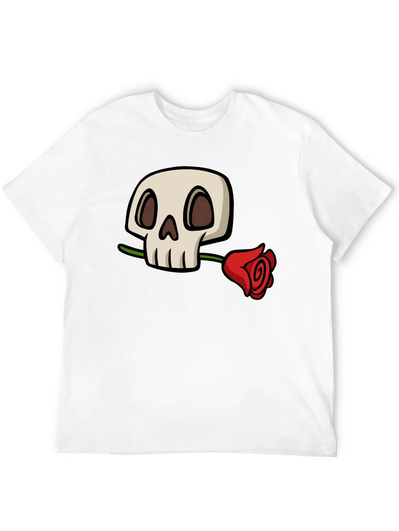 Black Skull and Rose Graphic T-Shirt - Cool Black Tee view 12