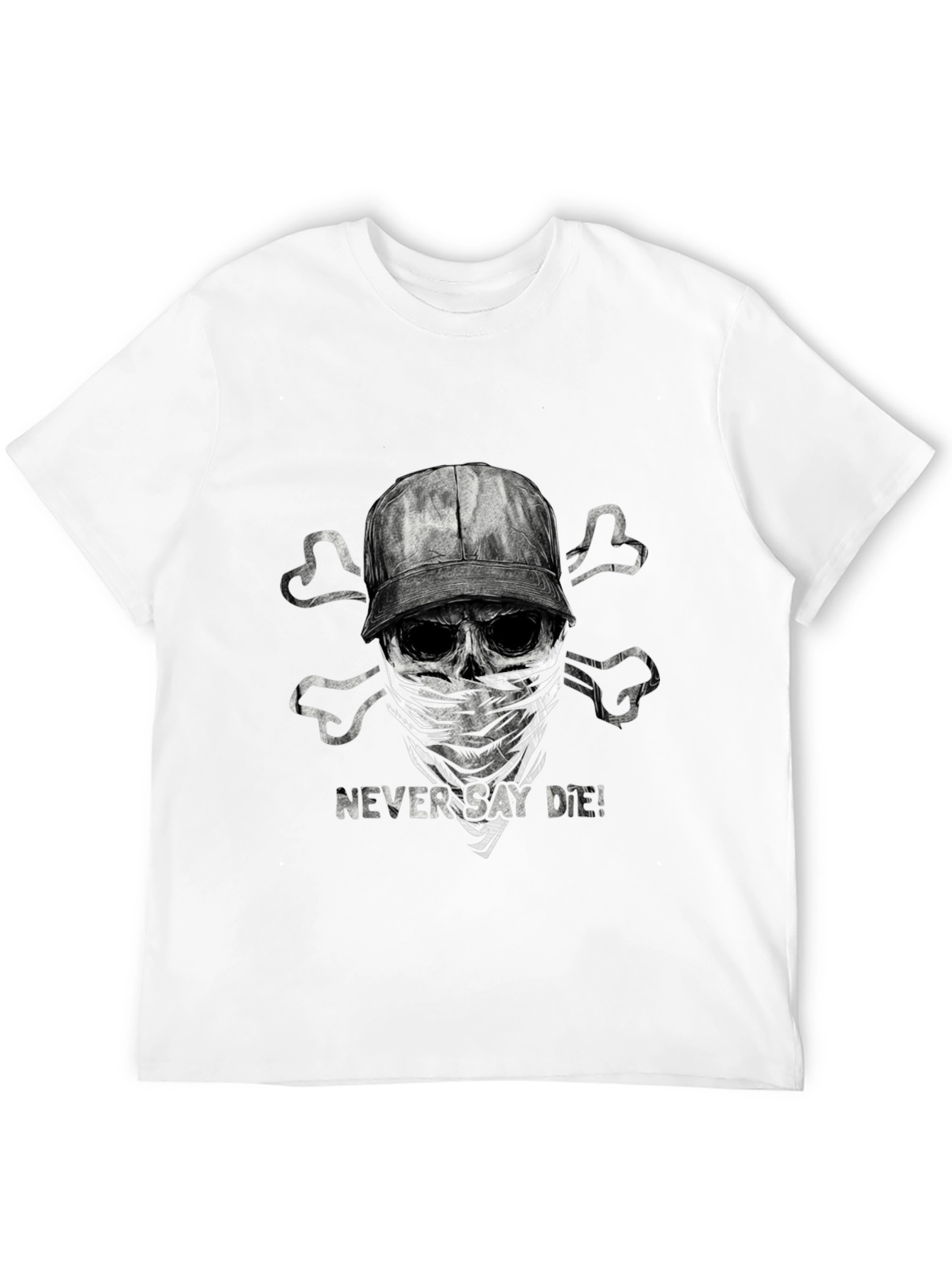 Black Never Say Die T-Shirt - Skull & Crossbones Design view 12