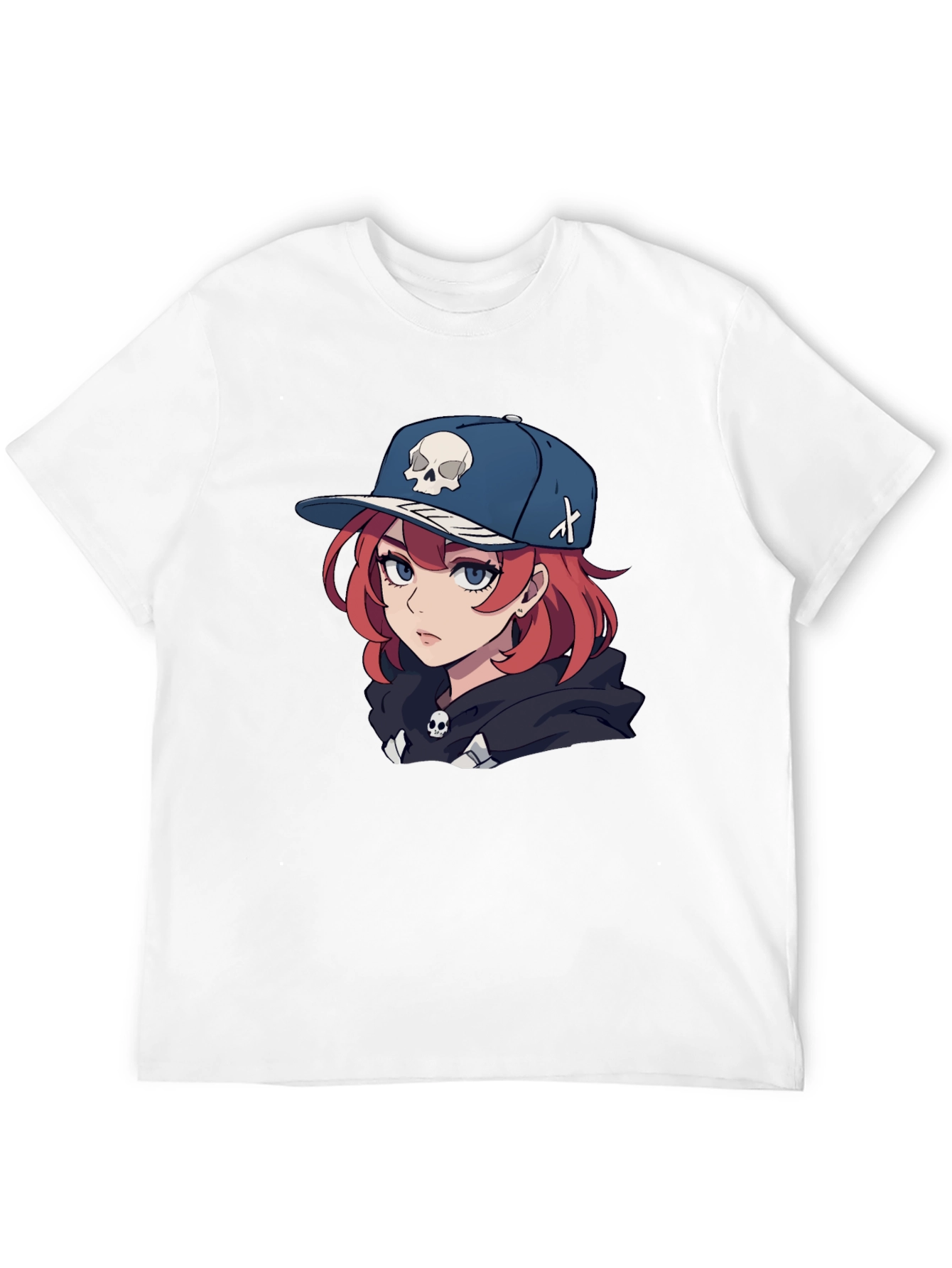 Black Anime Girl Skull Hat Graphic Black T-Shirt view 12