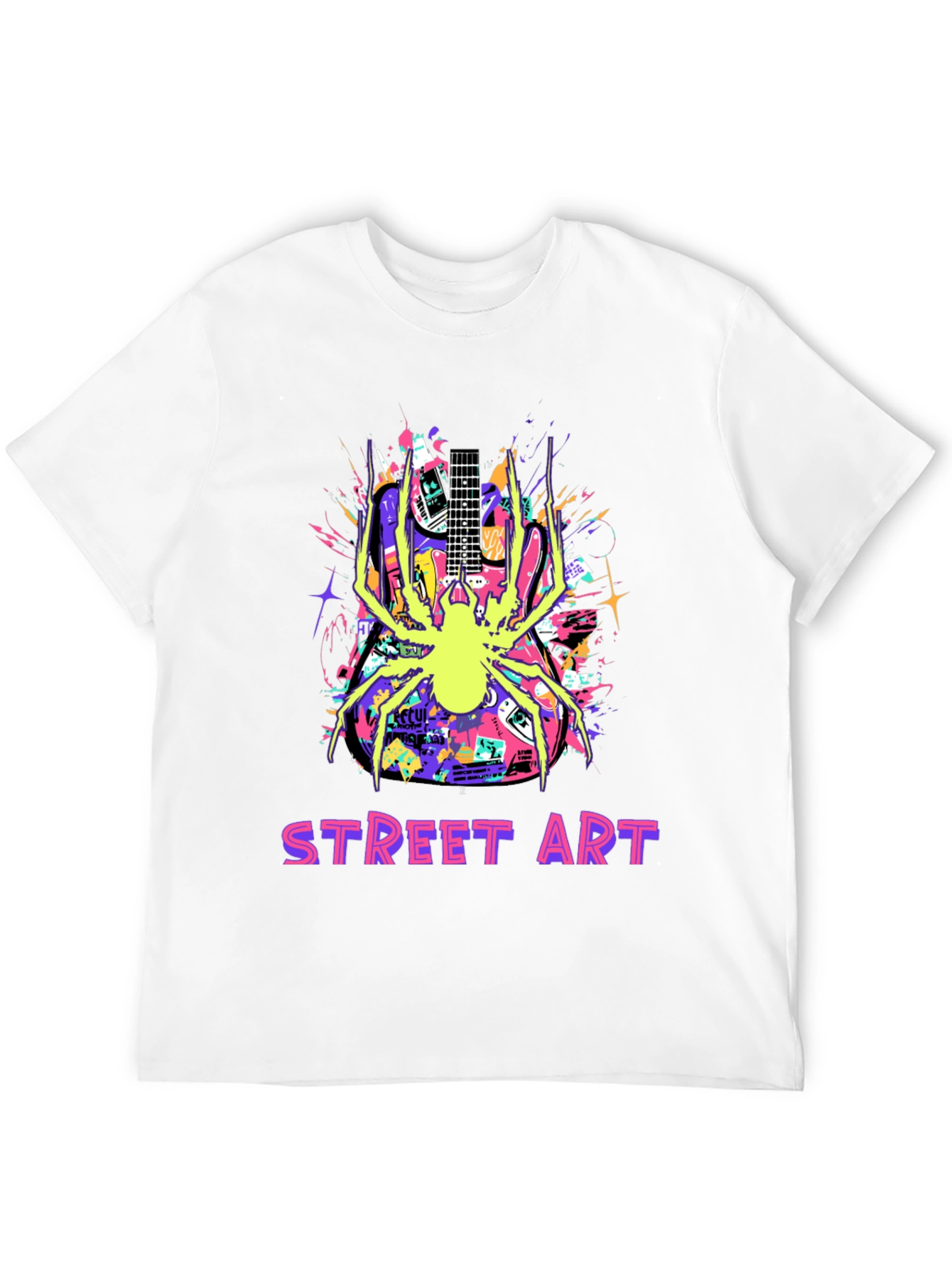 Black Street Art Guitar Spider Graphic T-Shirt view 12