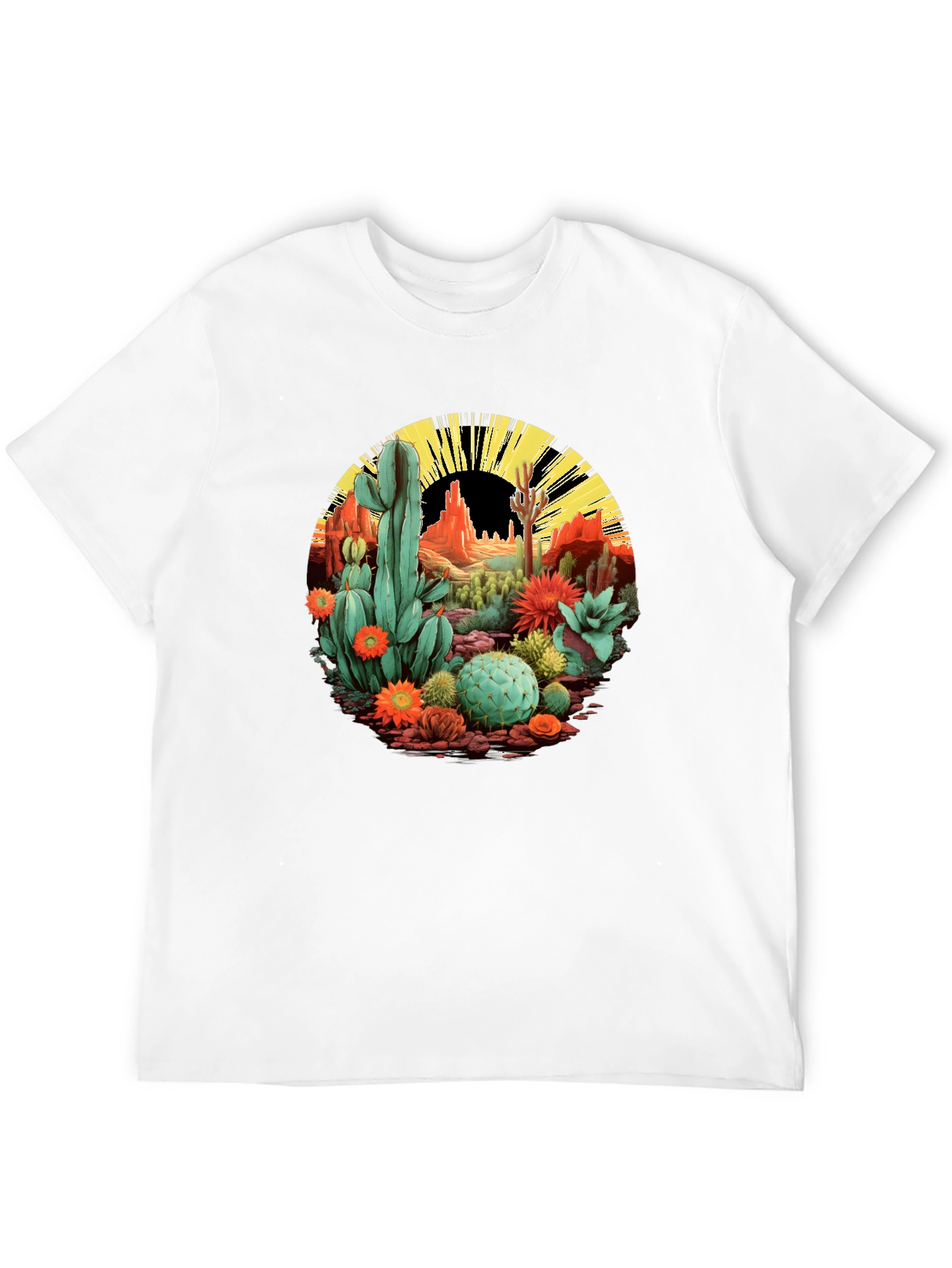 Black Desert Cactus Graphic T-Shirt - Black Cotton Tee view 12