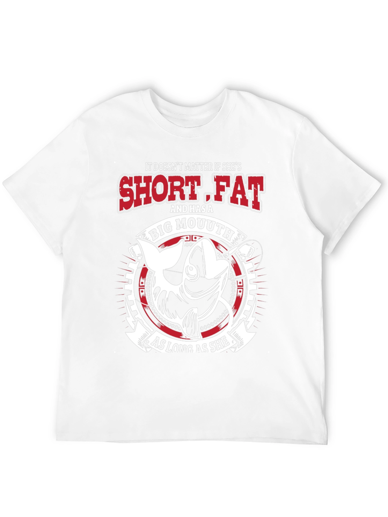 Black Funny Fishing T-Shirt - Short Fat Big Mouth Design view 12