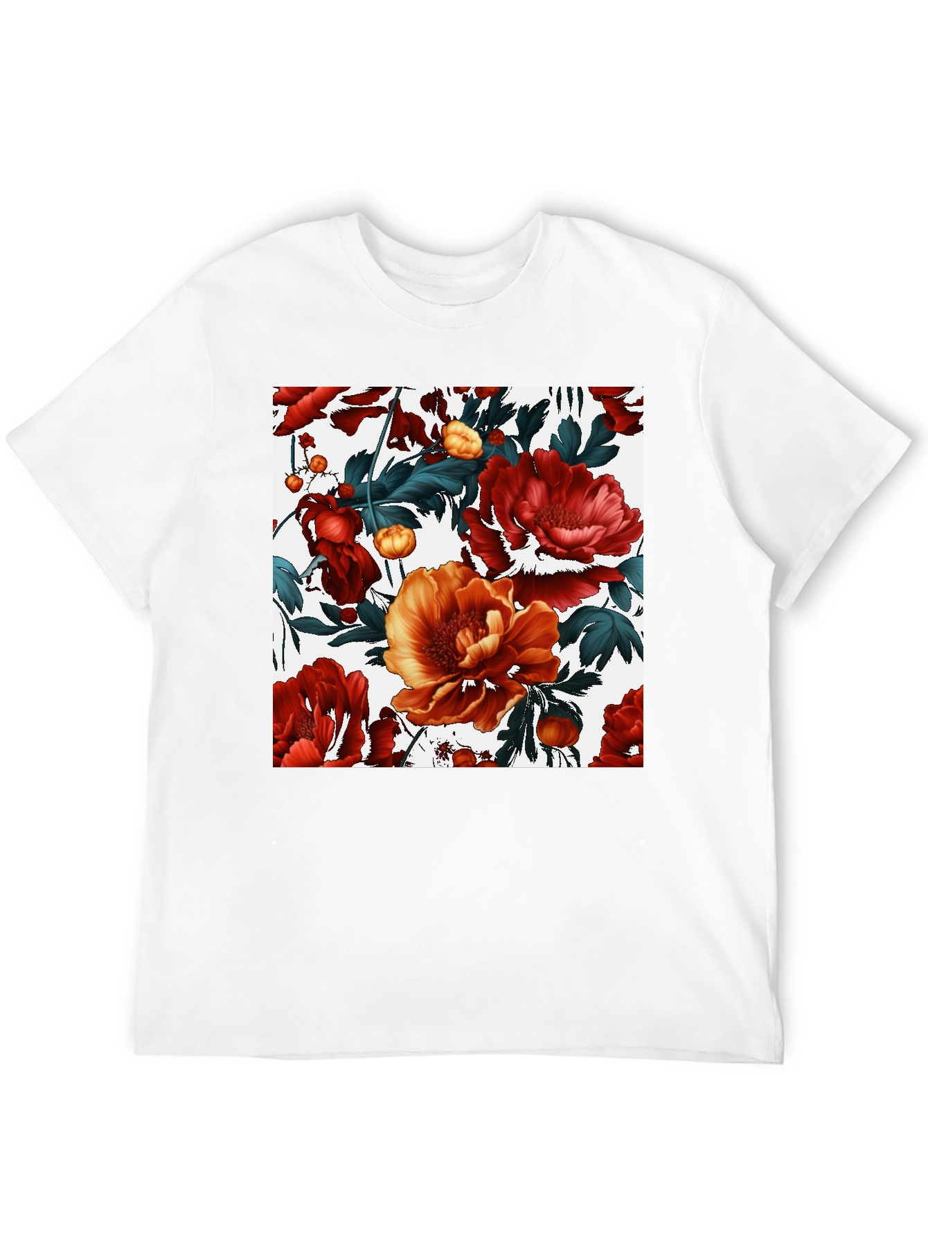 Black Floral Print Black Crew Neck T-Shirt view 12