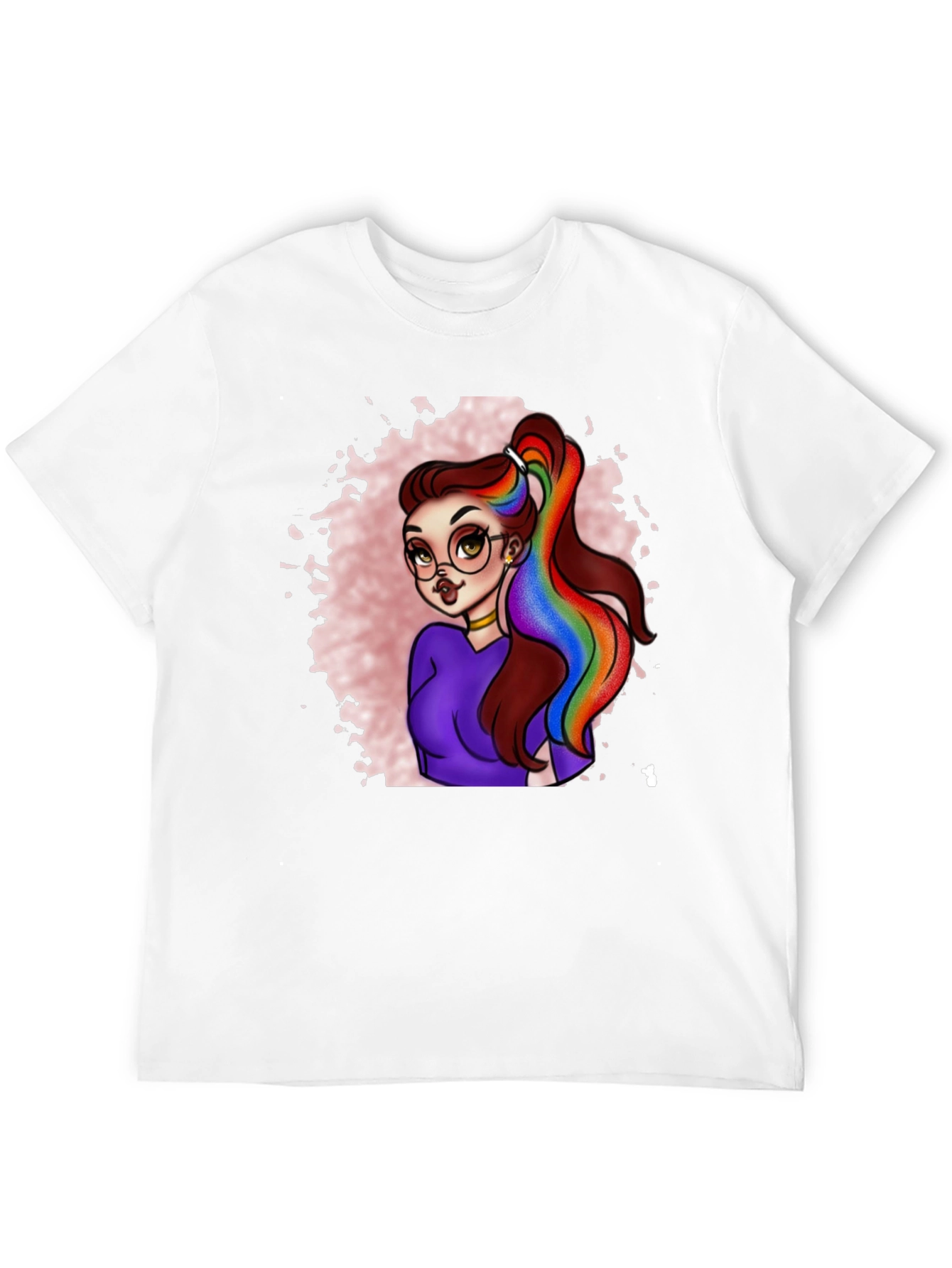 Black Rainbow Hair Cartoon Graphic T-Shirt view 12
