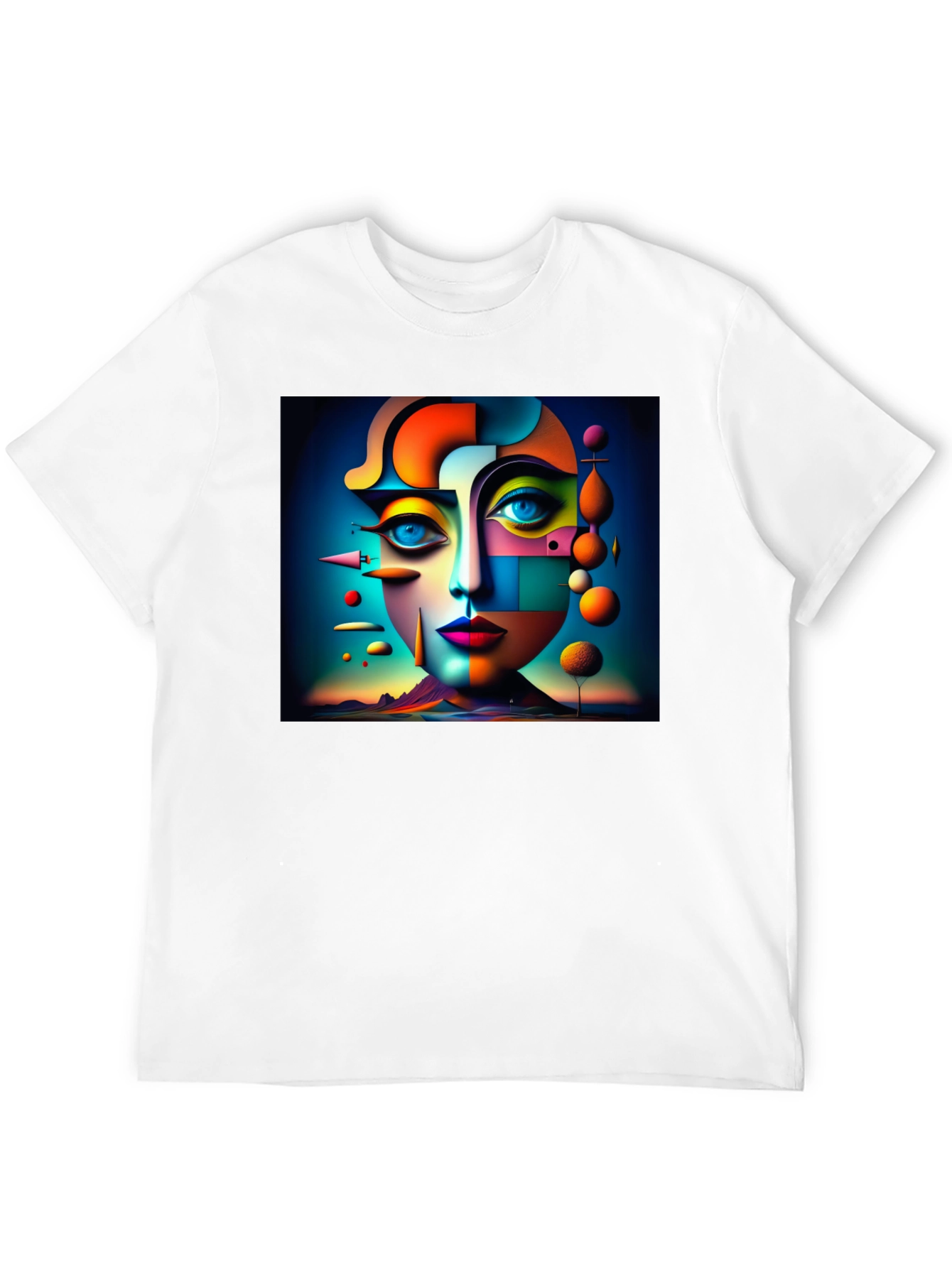 Black Abstract Geometric Face Art Black T-Shirt view 12