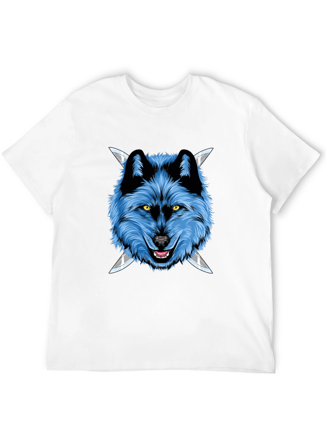 Black Wolf Graphic Tee: Fierce Blue Wolf with Knives view 12