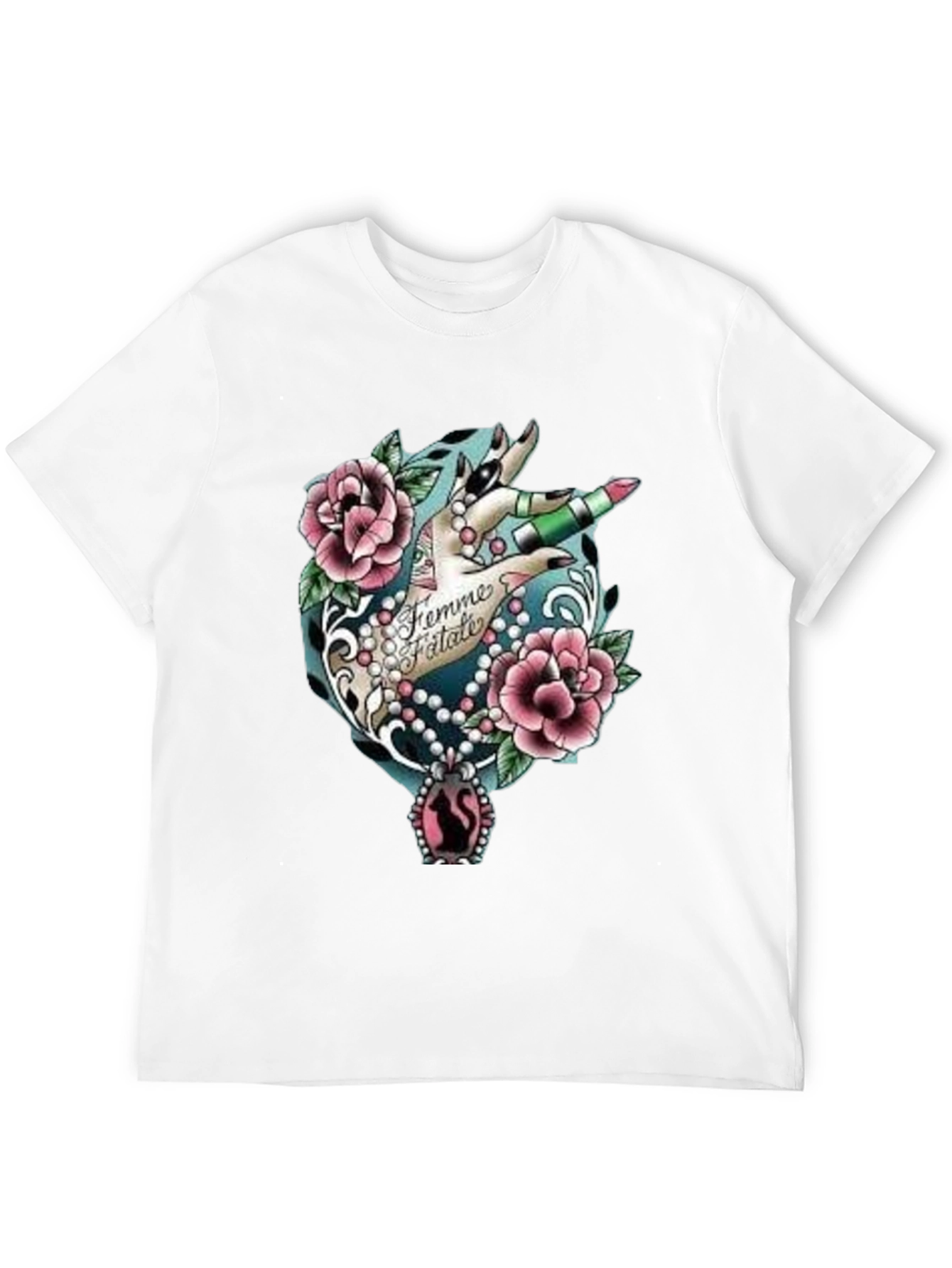 Black Femme Fatale Graphic T-Shirt - Roses & Lipstick Design view 12