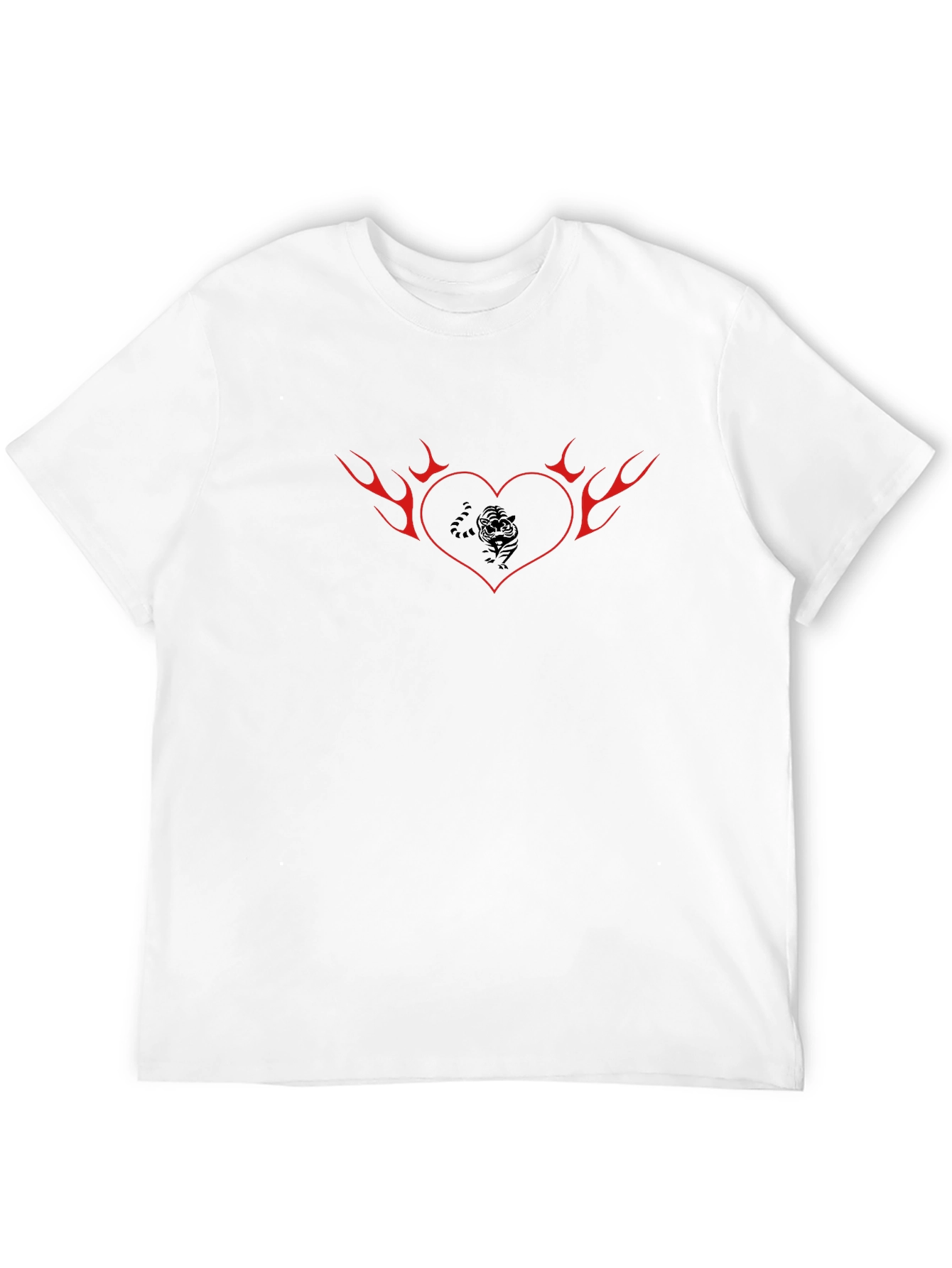 Black Flaming Heart Tiger Graphic Tee - Cool Black T-Shirt view 12