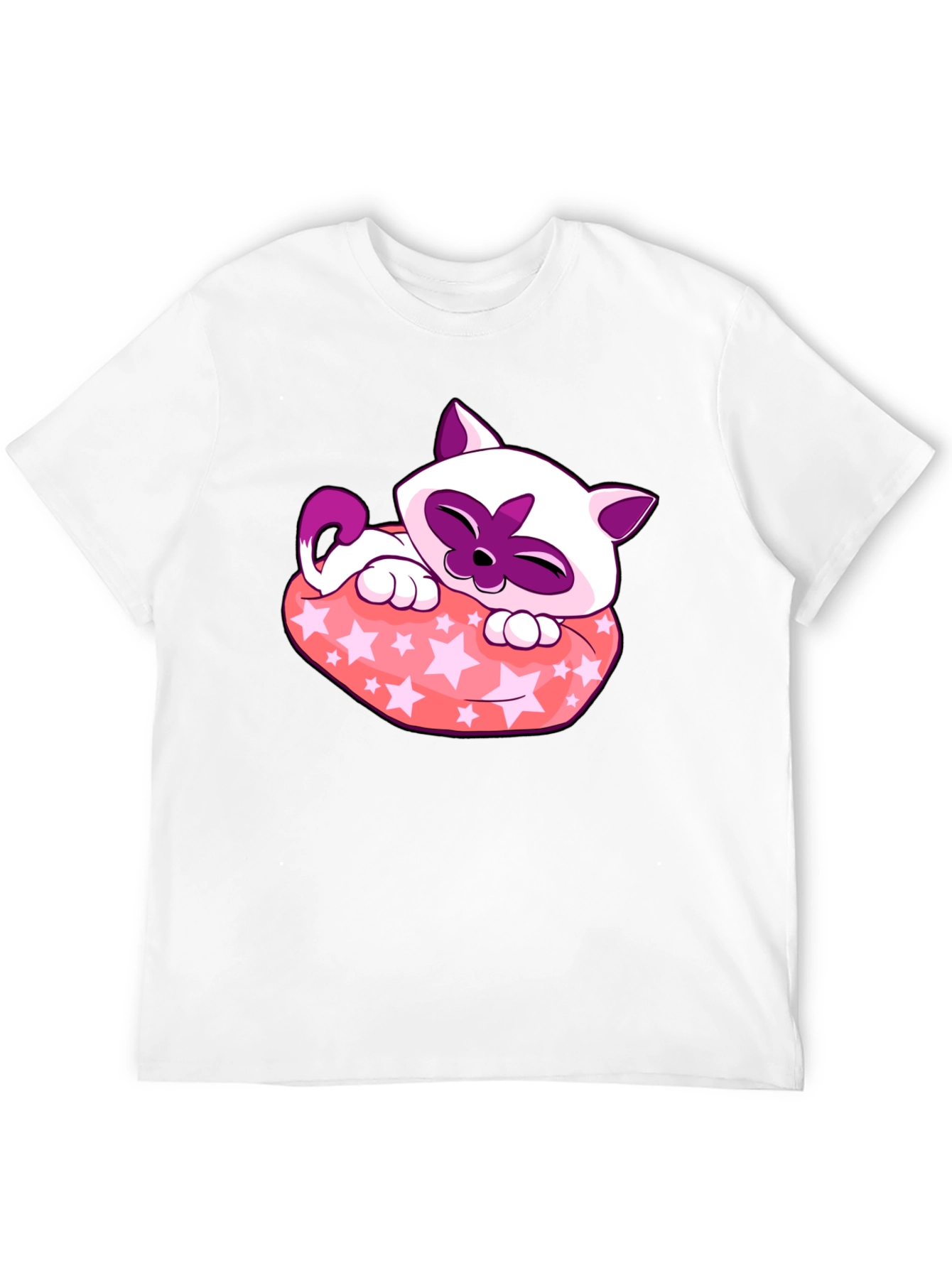 Black Cute Cartoon Cat Star Pillow Black T-Shirt view 12