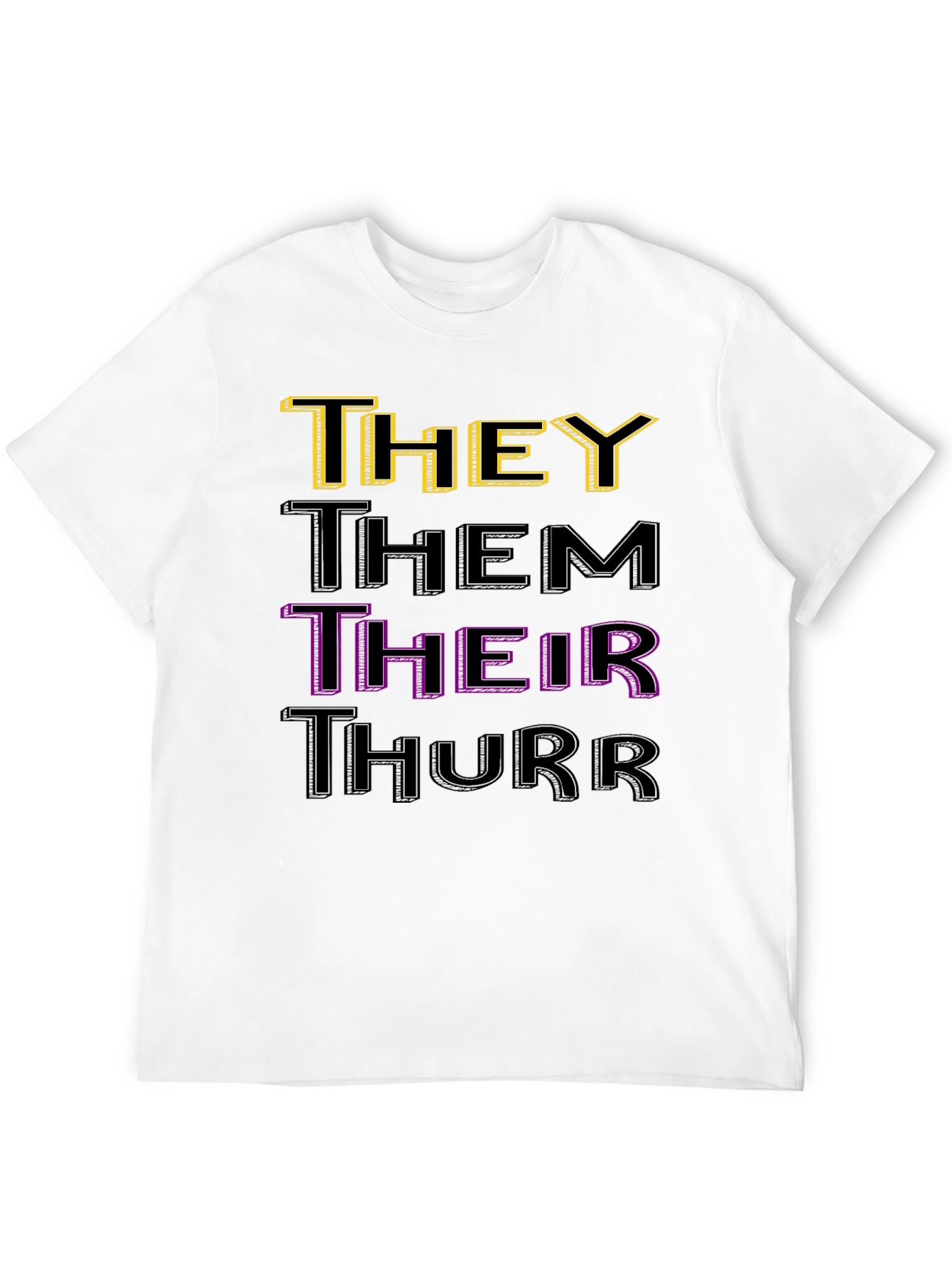 Black Pronoun T-Shirt: They, Them, Their, Thurr - Black view 12