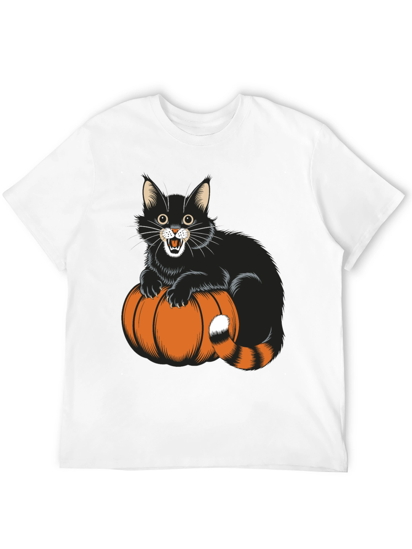 Black Halloween Cat & Pumpkin Black T-Shirt view 12